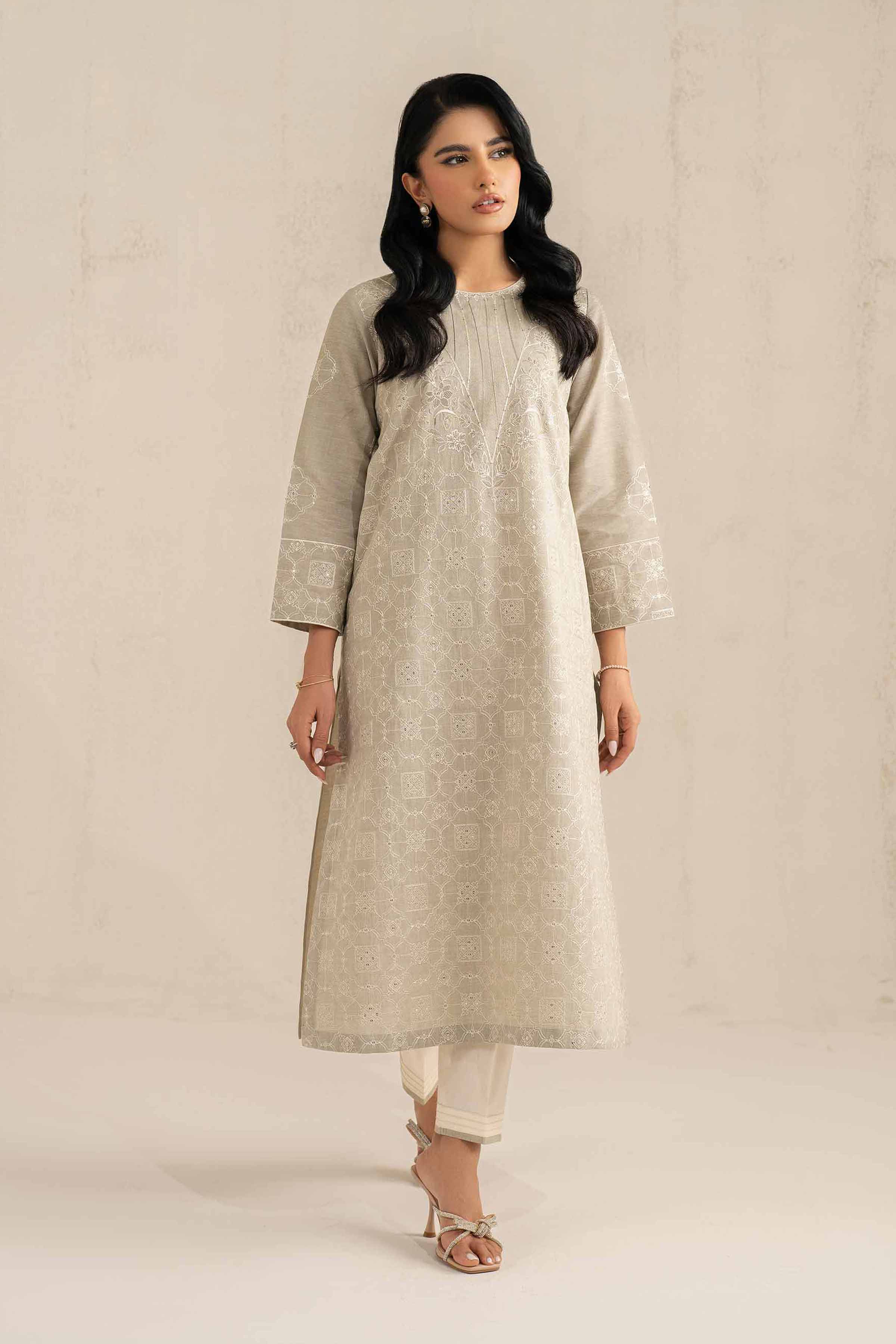 NishatUK - Grey Embroidered Handmade Loom 2-piece ready to wear Luxury Dress