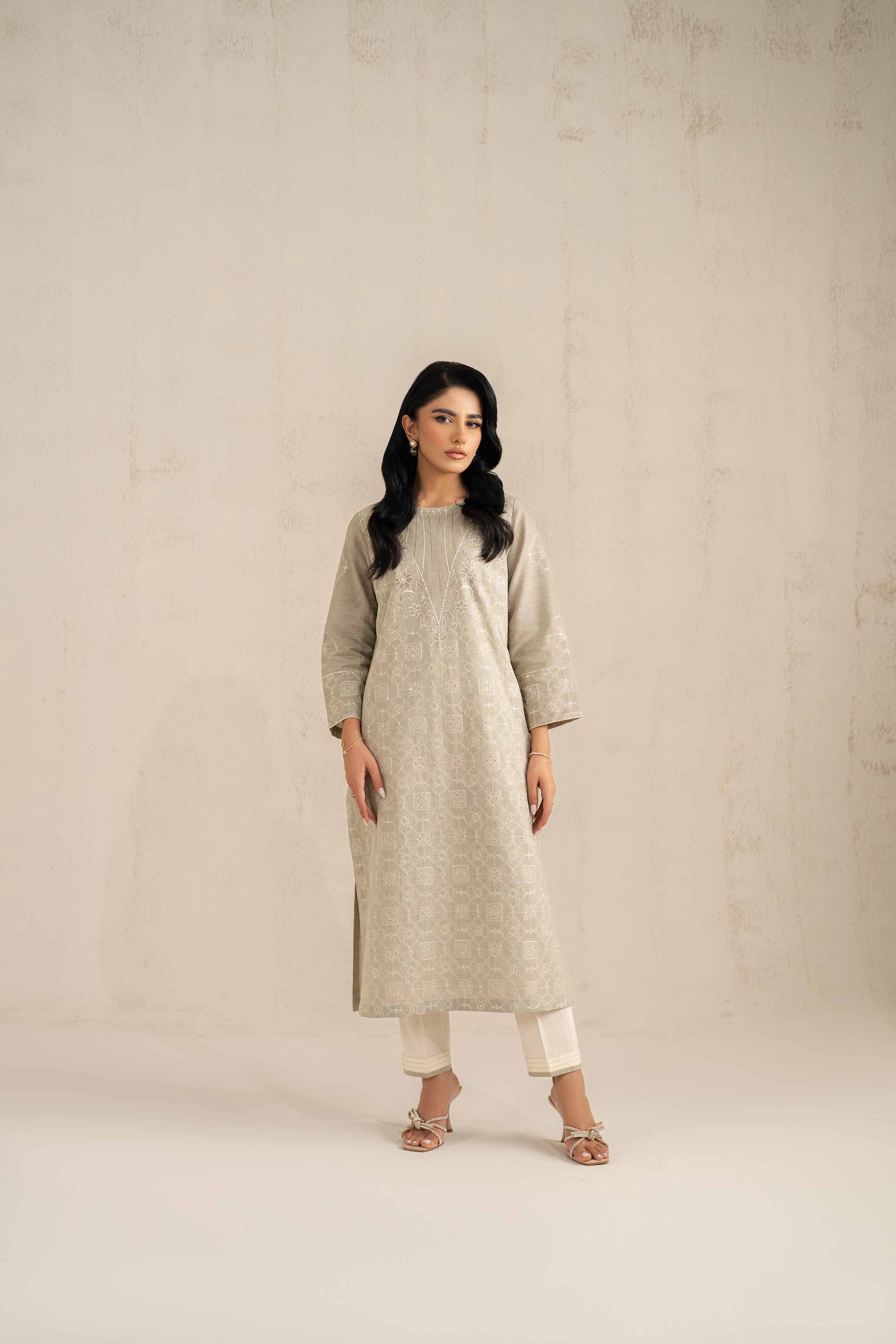 NishatUK - Grey Embroidered Handmade Loom 2-piece ready to wear Luxury Dress