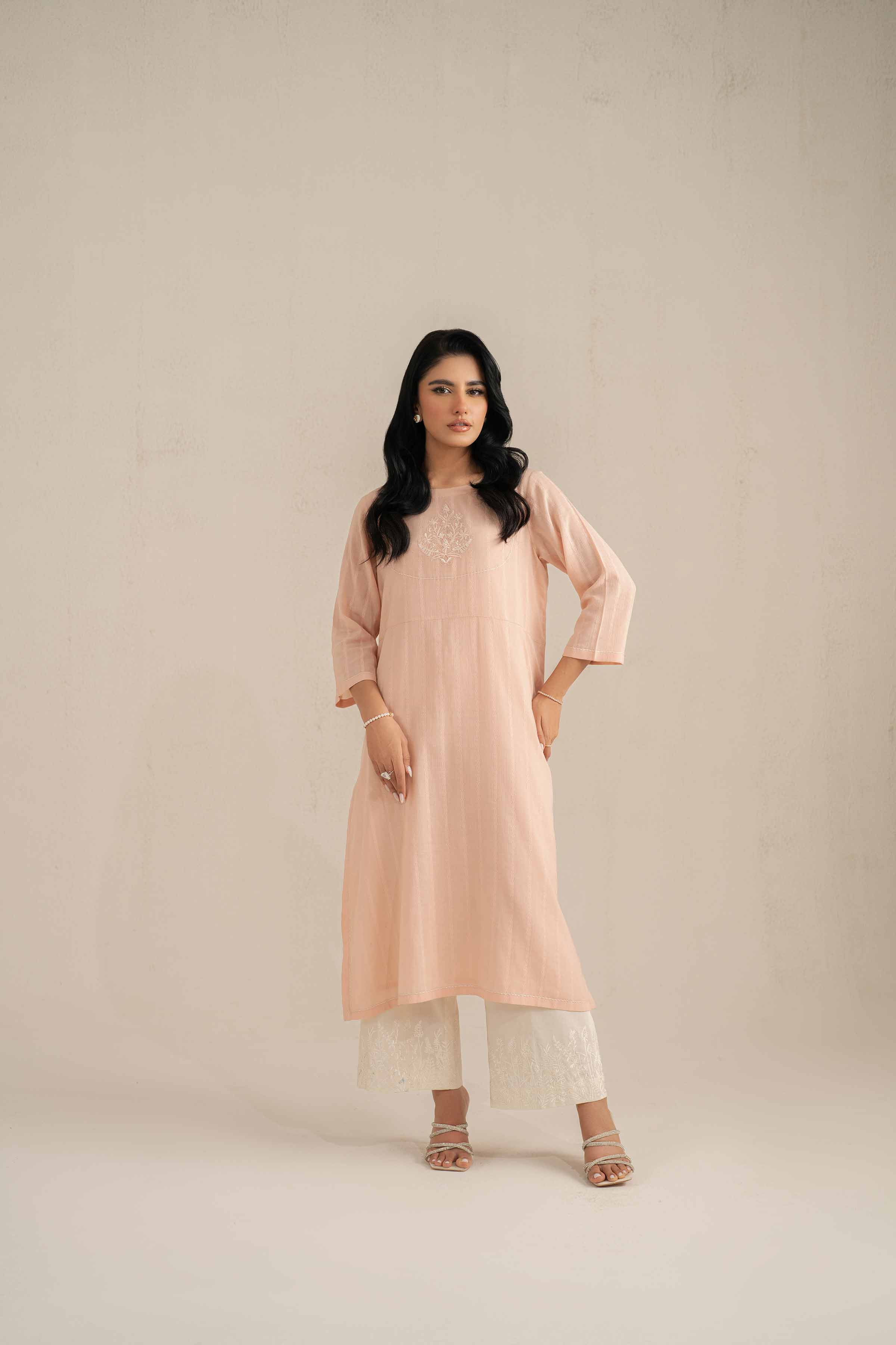 NishatUK - Brown Embroidered Silk 2-piece ready to wear Luxury Dress