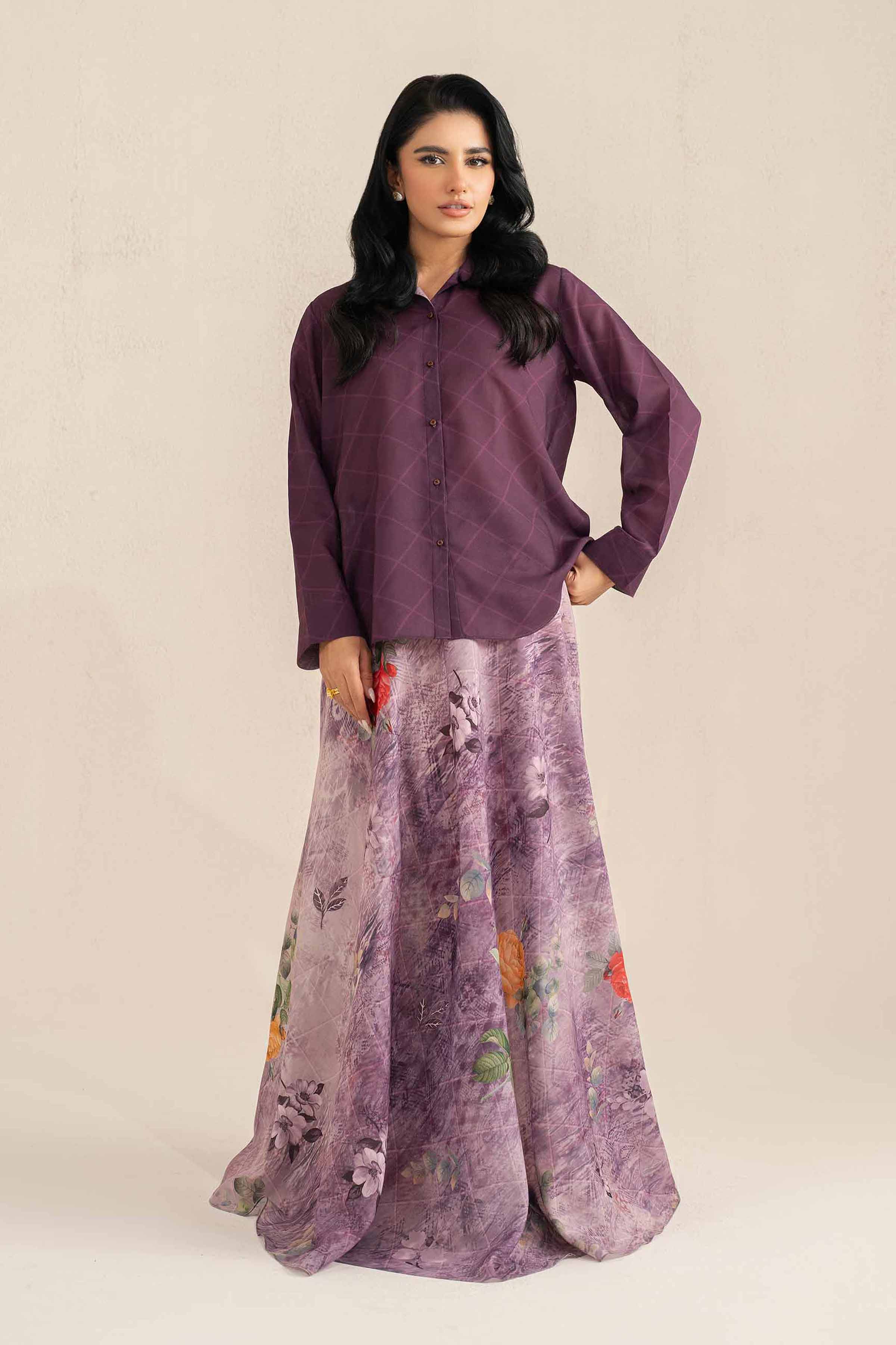 NishatUK - Plum Printed Lawn 2-piece ready to wear Luxury Dress