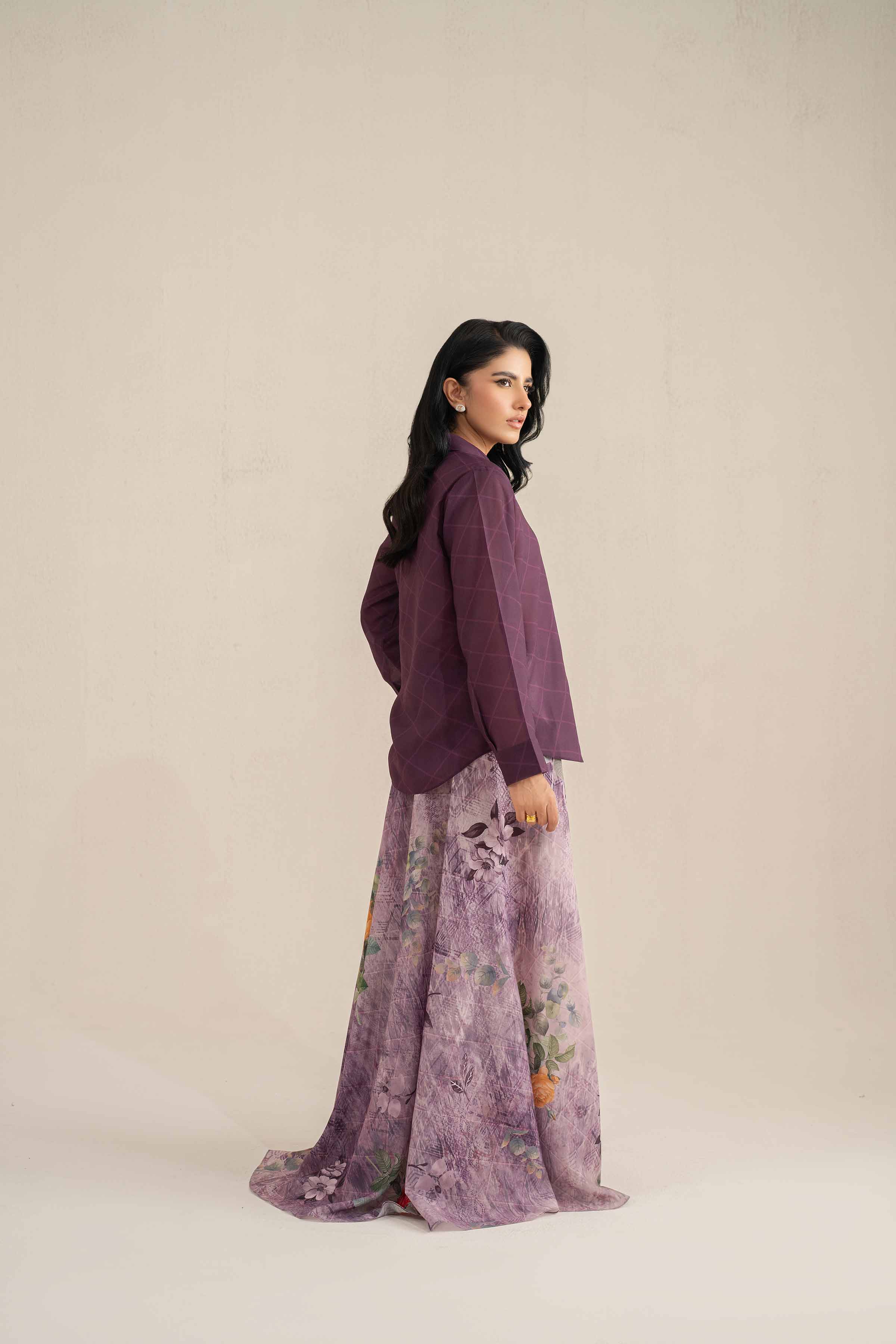 NishatUK - Plum Printed Lawn 2-piece ready to wear Luxury Dress