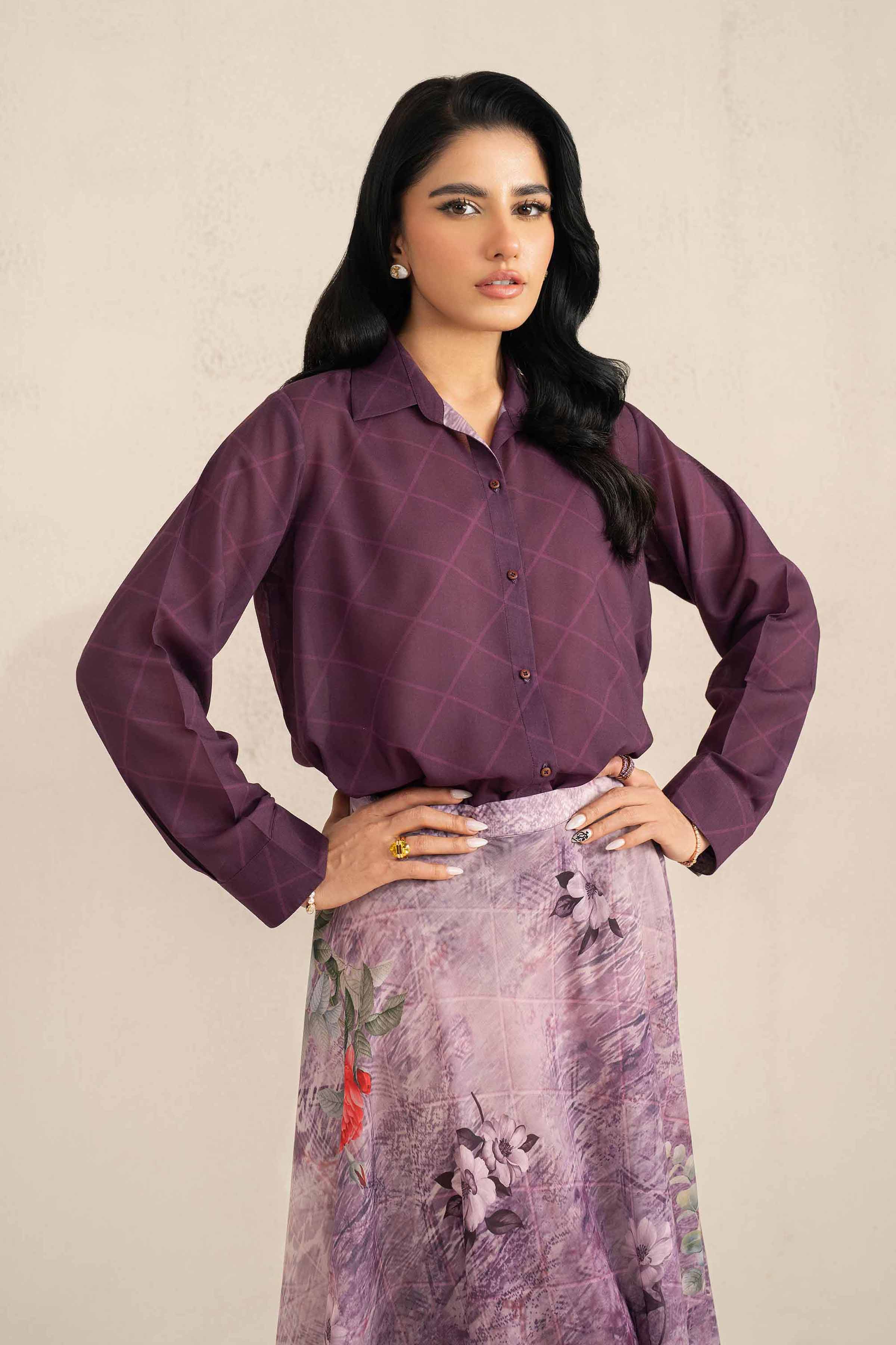 NishatUK - Plum Printed Lawn 2-piece ready to wear Luxury Dress
