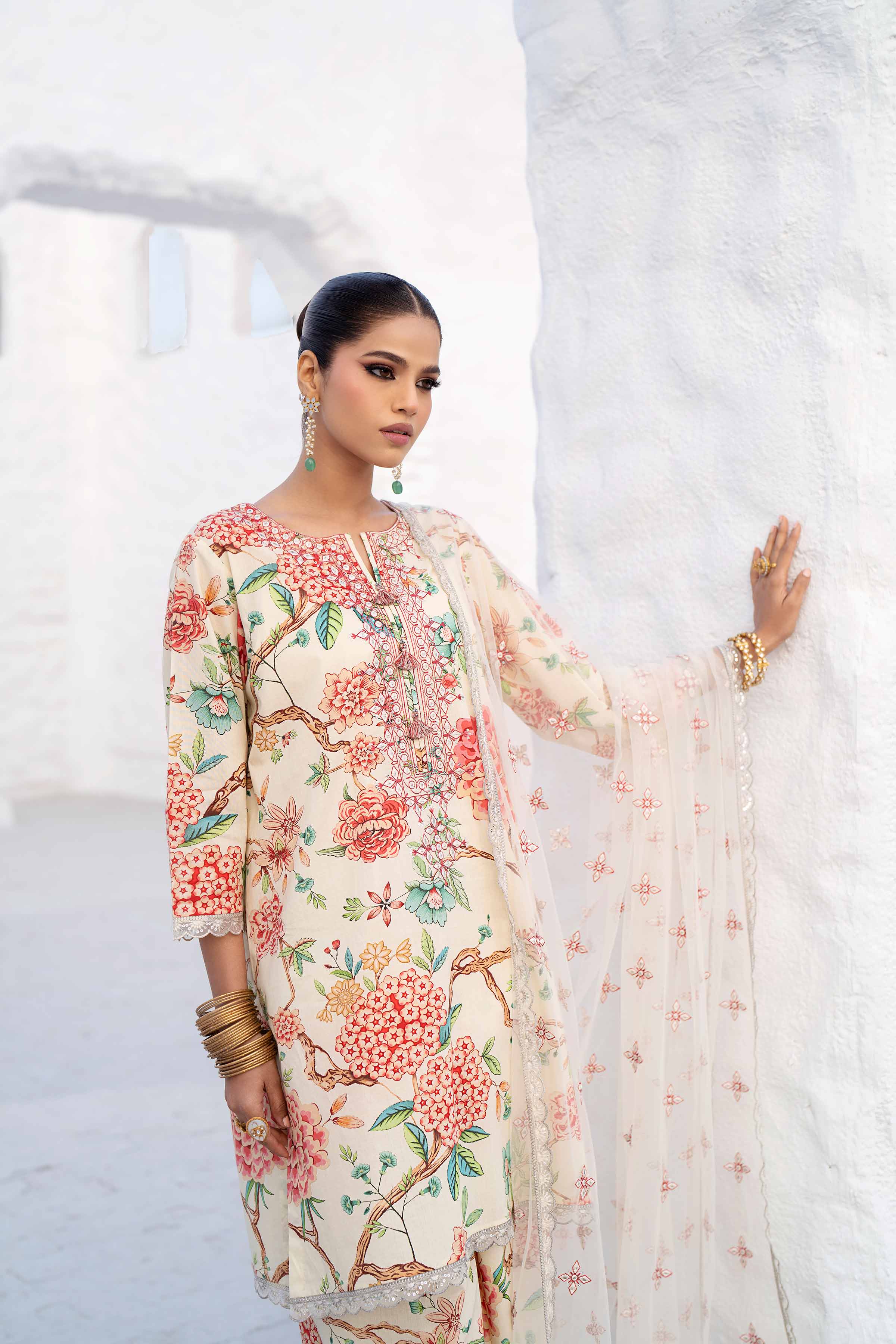 NishatUK - Brown Embroidered Cambric 3-piece ready to wear Suit