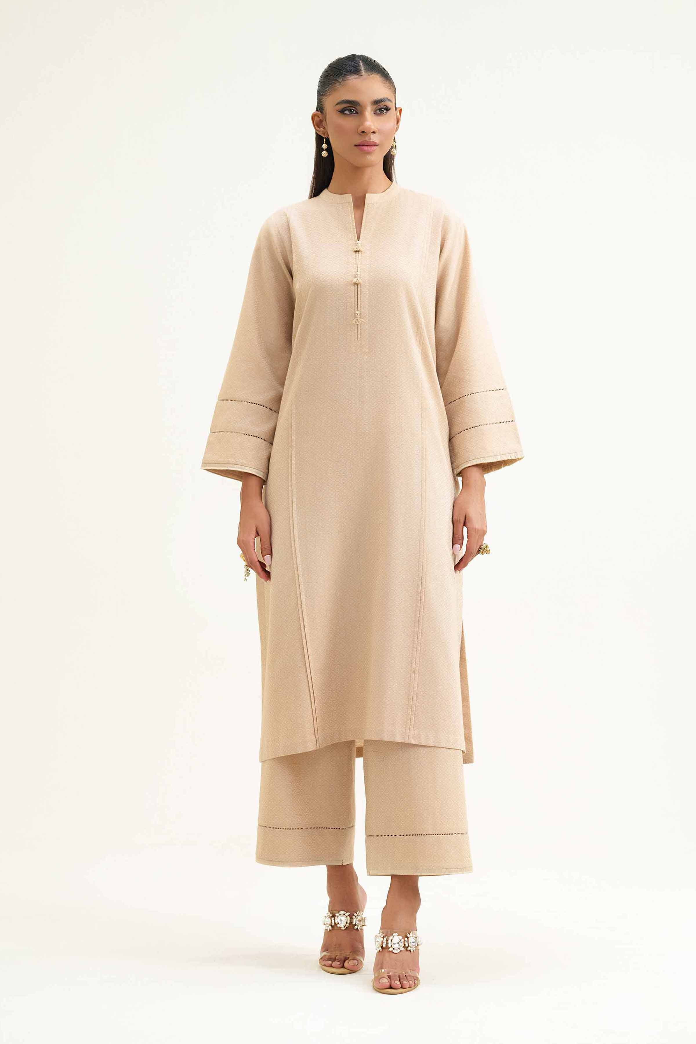 NishatUK - Beige Solids Jacquard 2-piece ready to wear Luxury Dress