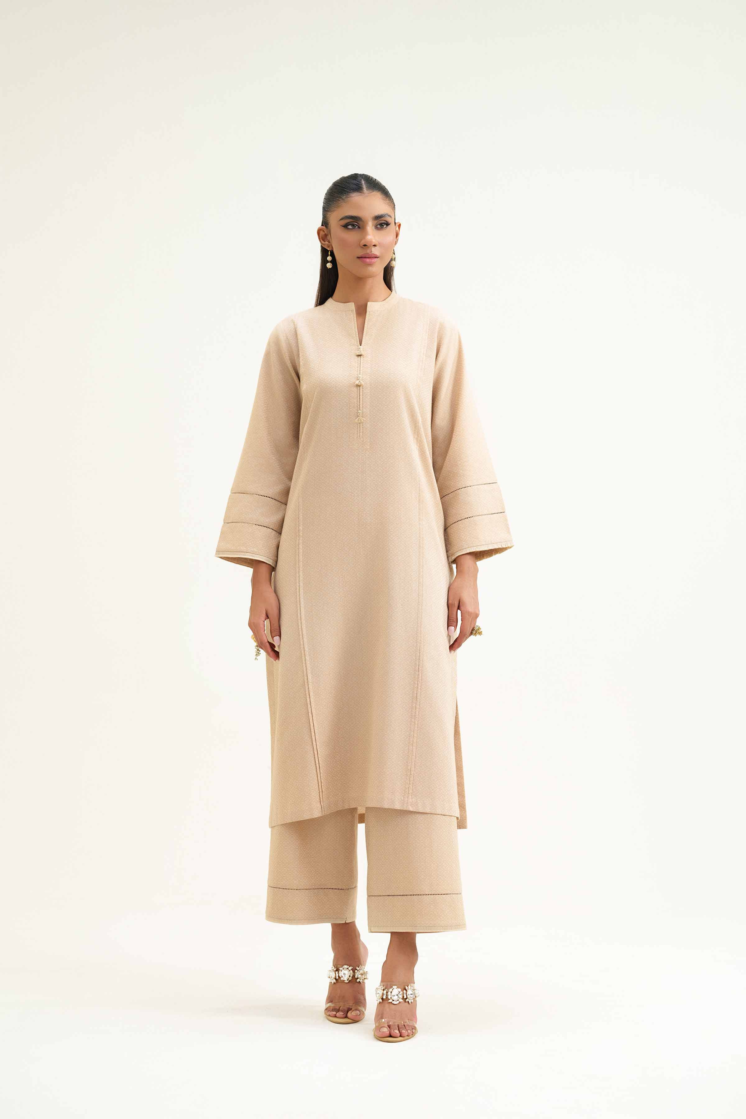 NishatUK - Beige Solids Jacquard 2-piece ready to wear Luxury Dress