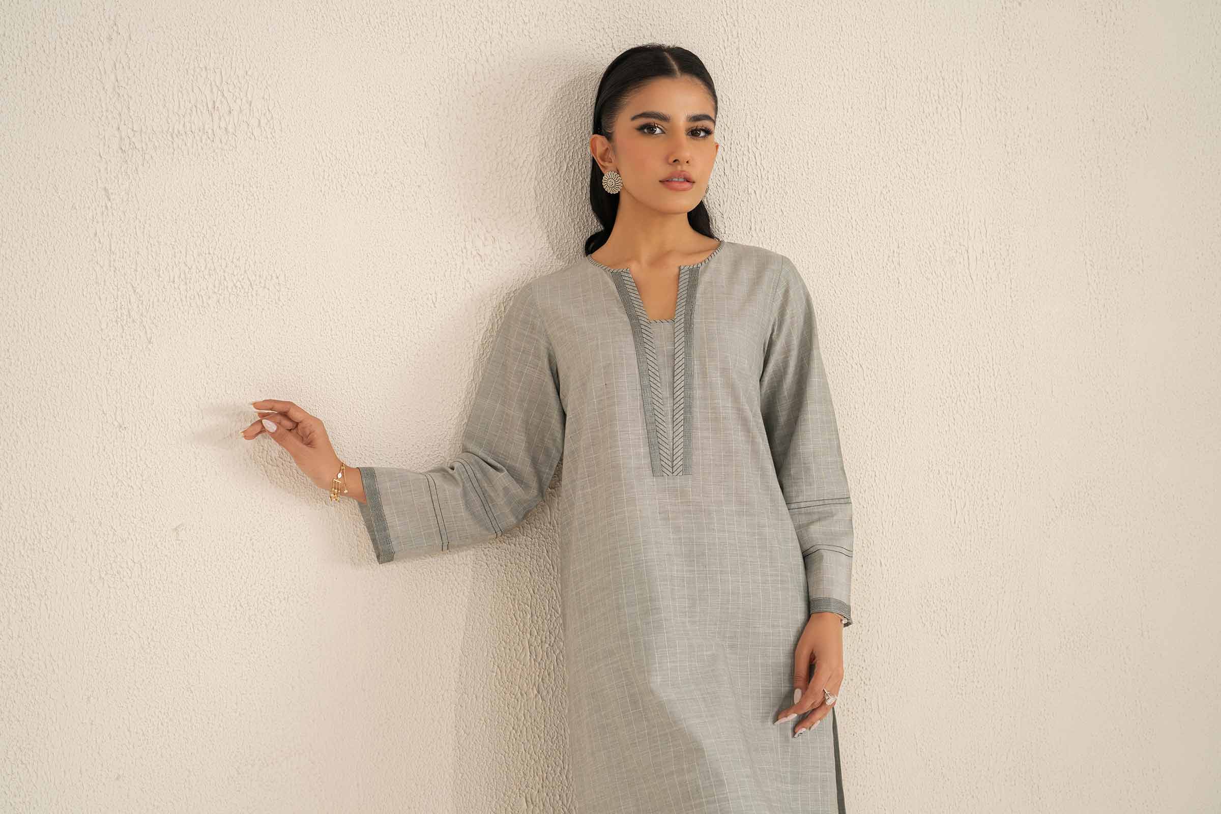 NishatUK - Grey Embroidered Yarn Dyed 2-piece ready to wear Luxury Dress
