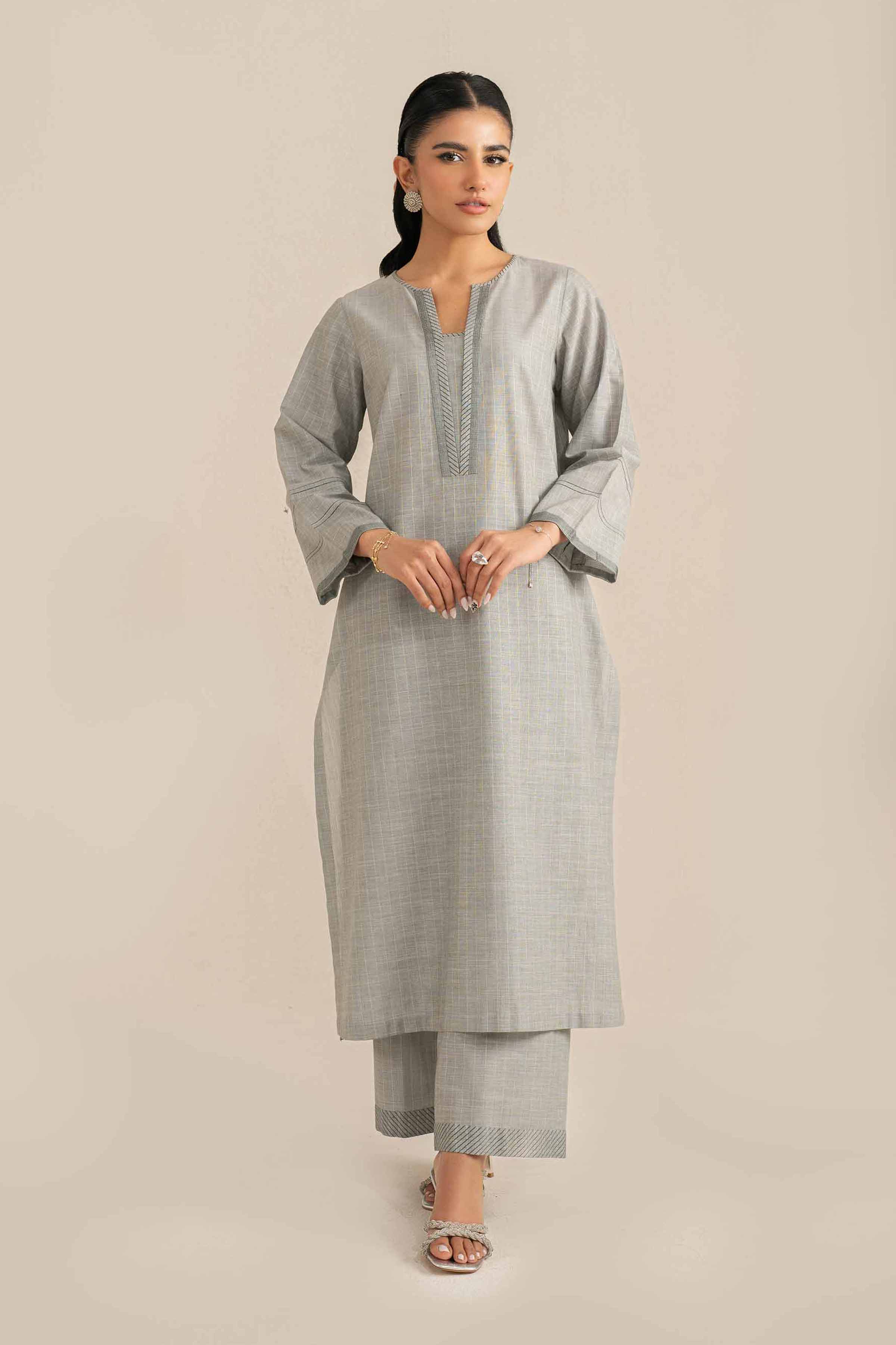 NishatUK - Grey Embroidered Yarn Dyed 2-piece ready to wear Luxury Dress