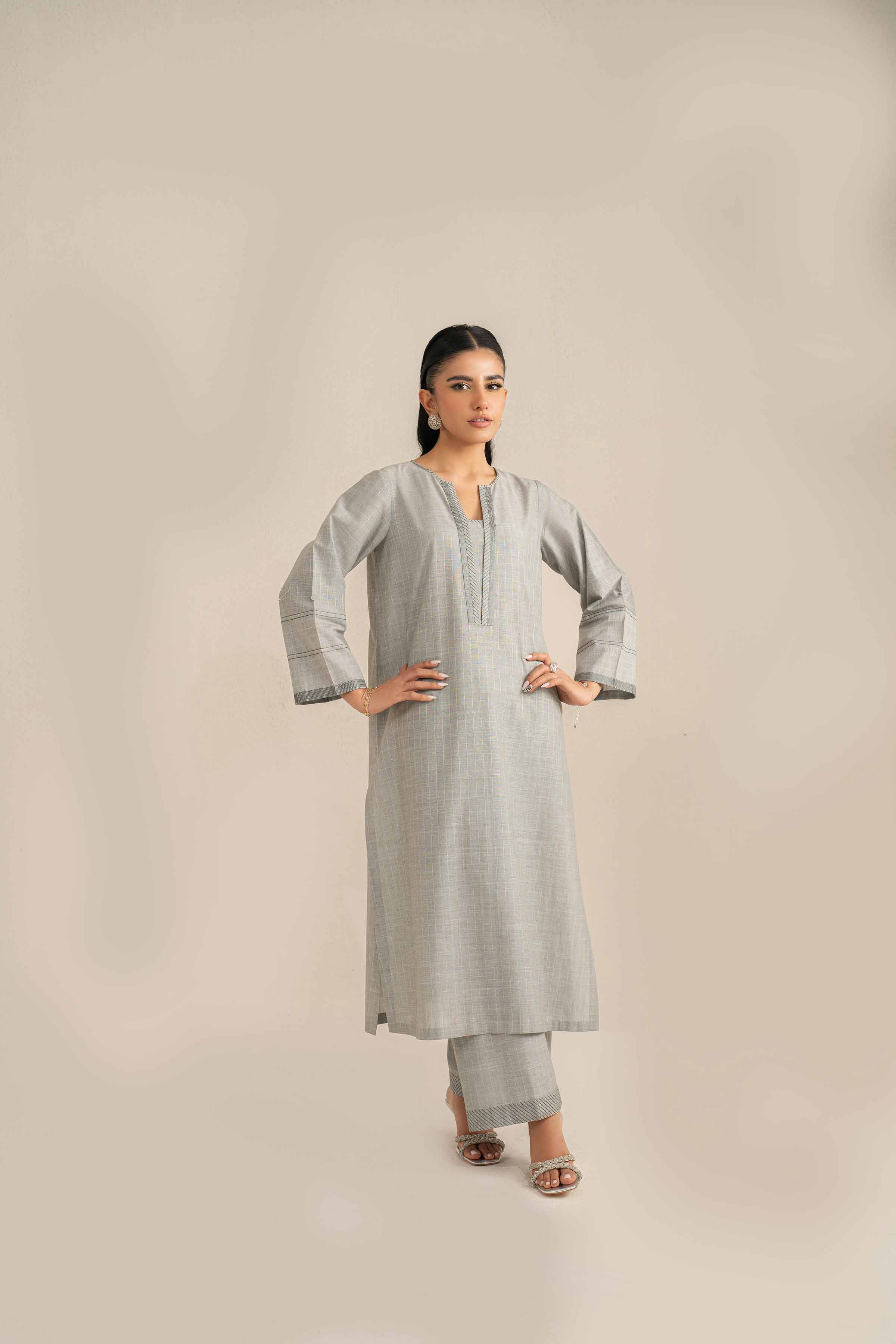 NishatUK - Grey Embroidered Yarn Dyed 2-piece ready to wear Luxury Dress