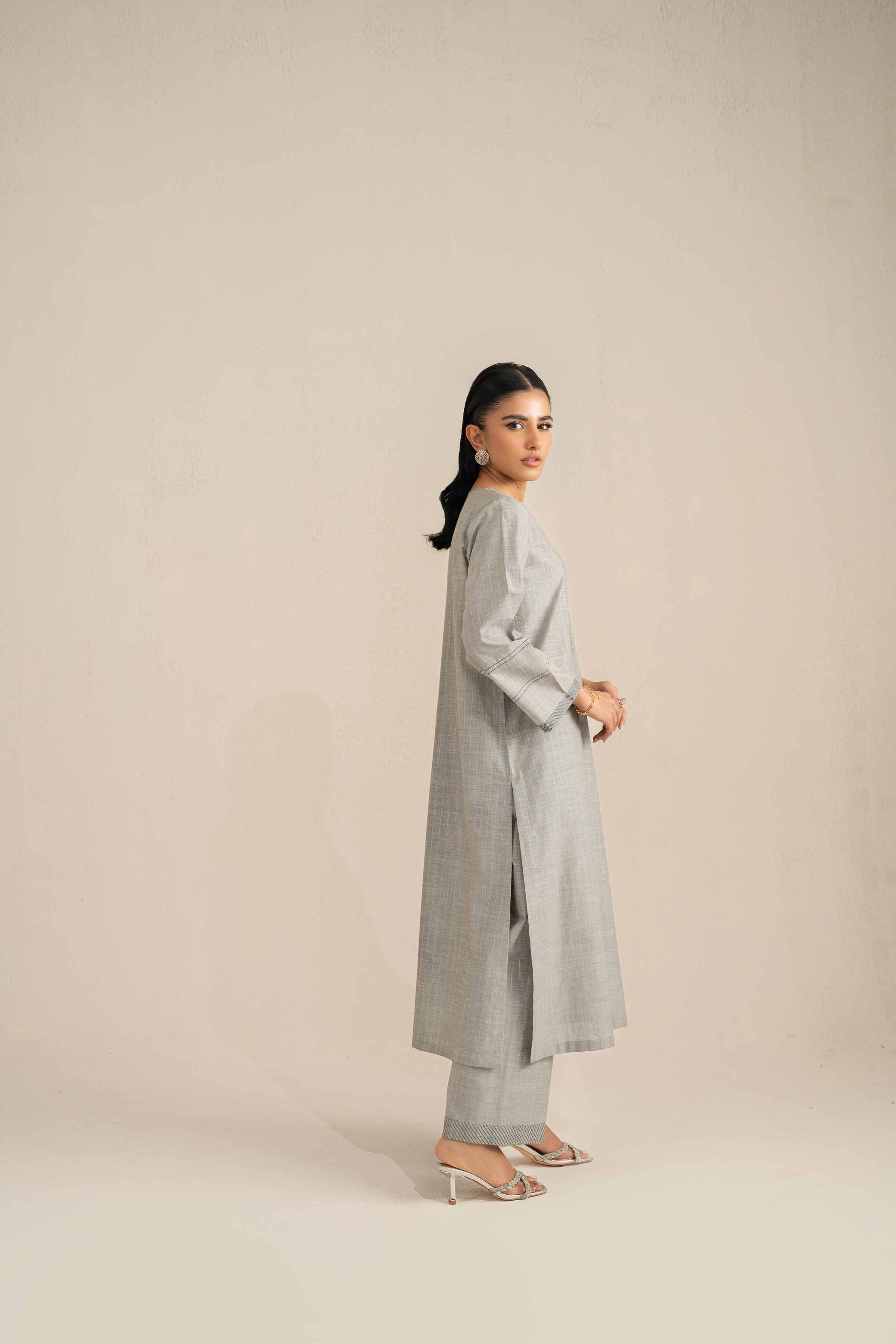 NishatUK - Grey Embroidered Yarn Dyed 2-piece ready to wear Luxury Dress
