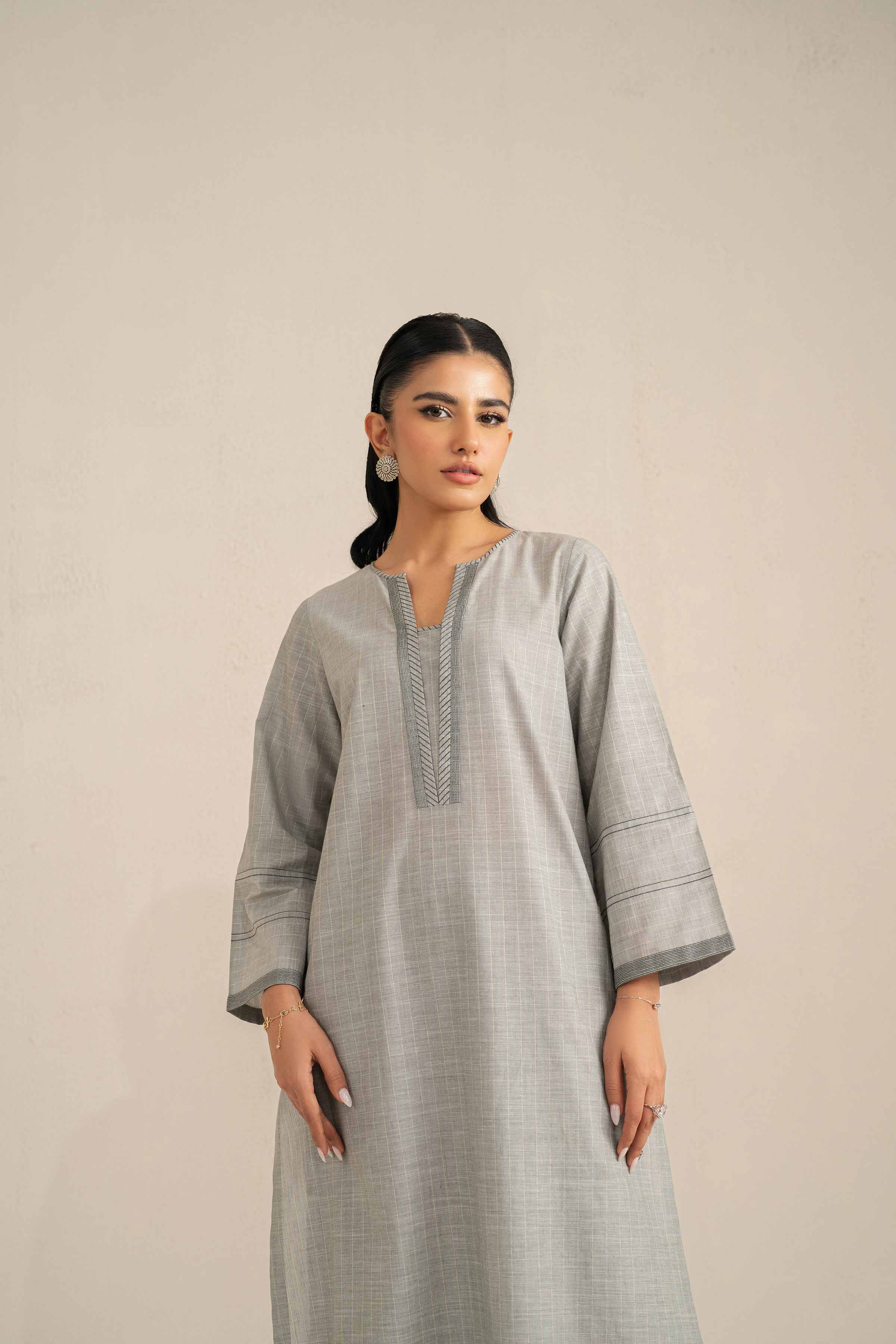 NishatUK - Grey Embroidered Yarn Dyed 2-piece ready to wear Luxury Dress