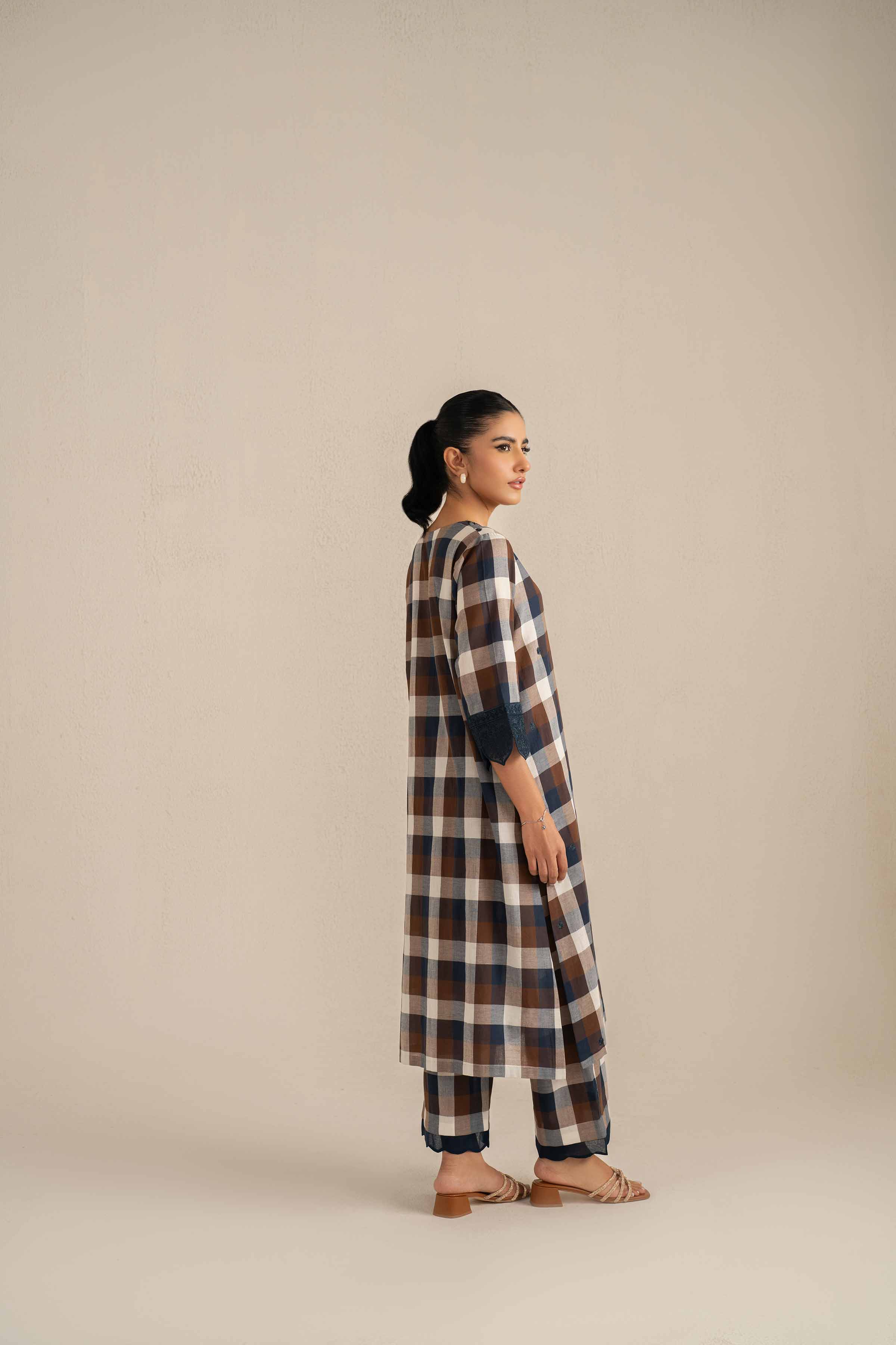 NishatUK - Brown Embroidered Chambray Cotton 2-piece ready to wear Luxury Dress