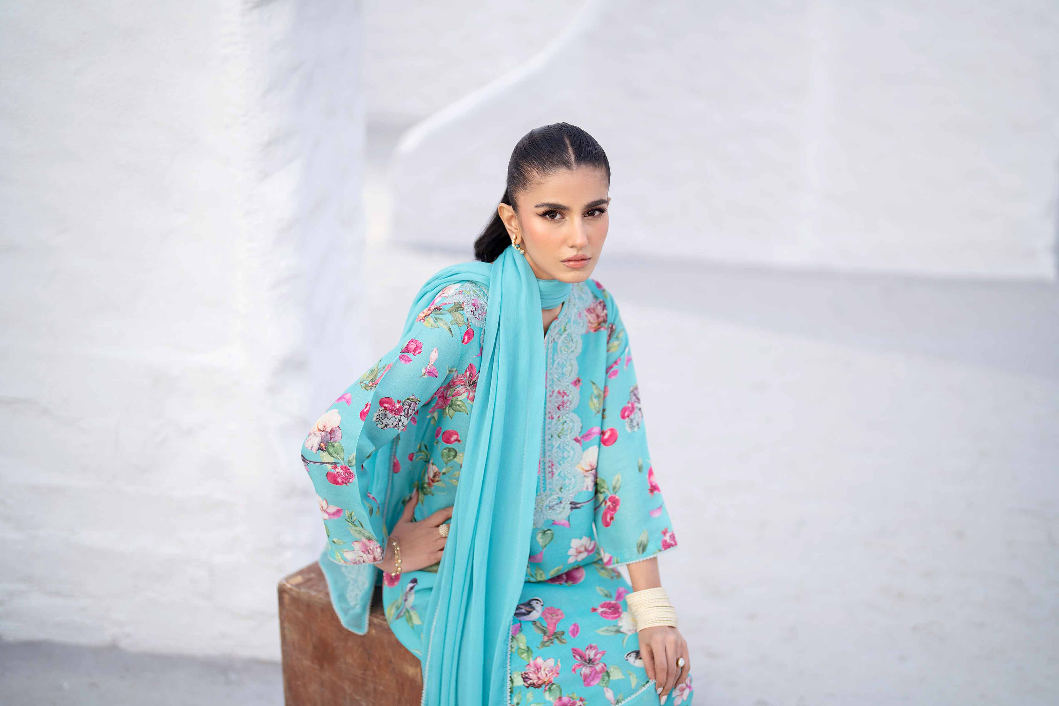 NishatUK - Brown Embroidered Voile 3-piece ready to wear Suit