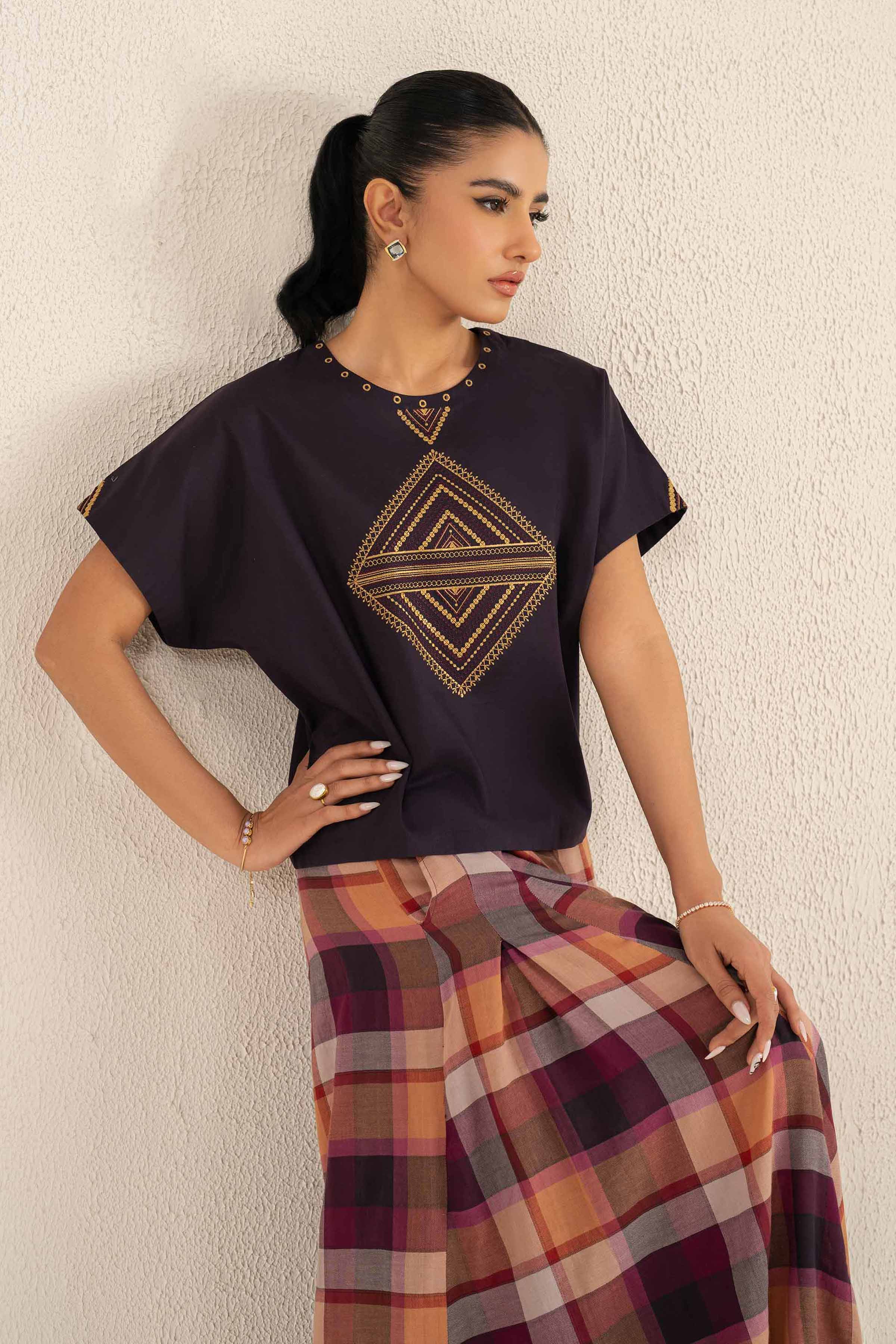 NishatUK - Plum Embroidered Cambric 2-piece ready to wear Luxury Dress