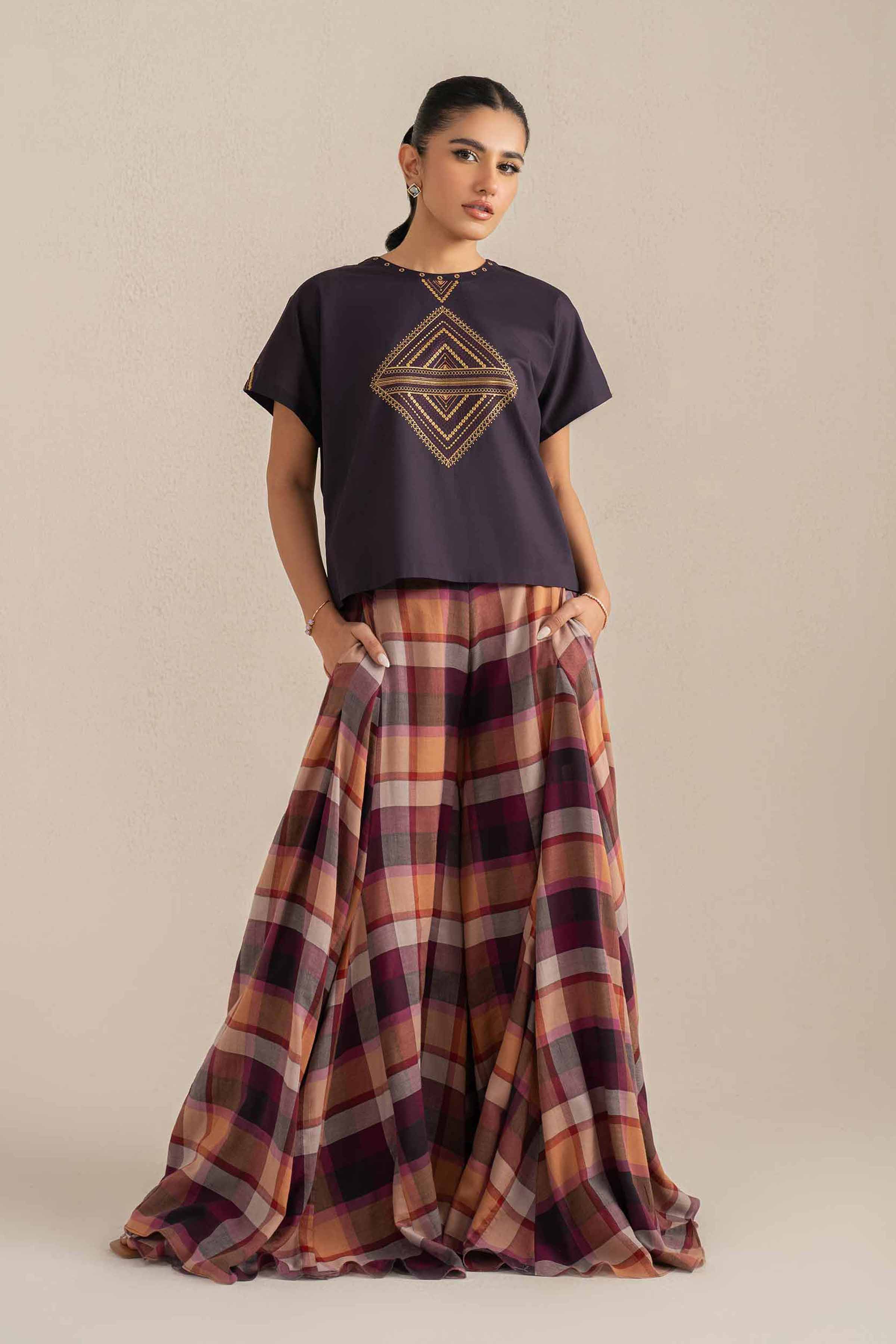 NishatUK - Plum Embroidered Cambric 2-piece ready to wear Luxury Dress