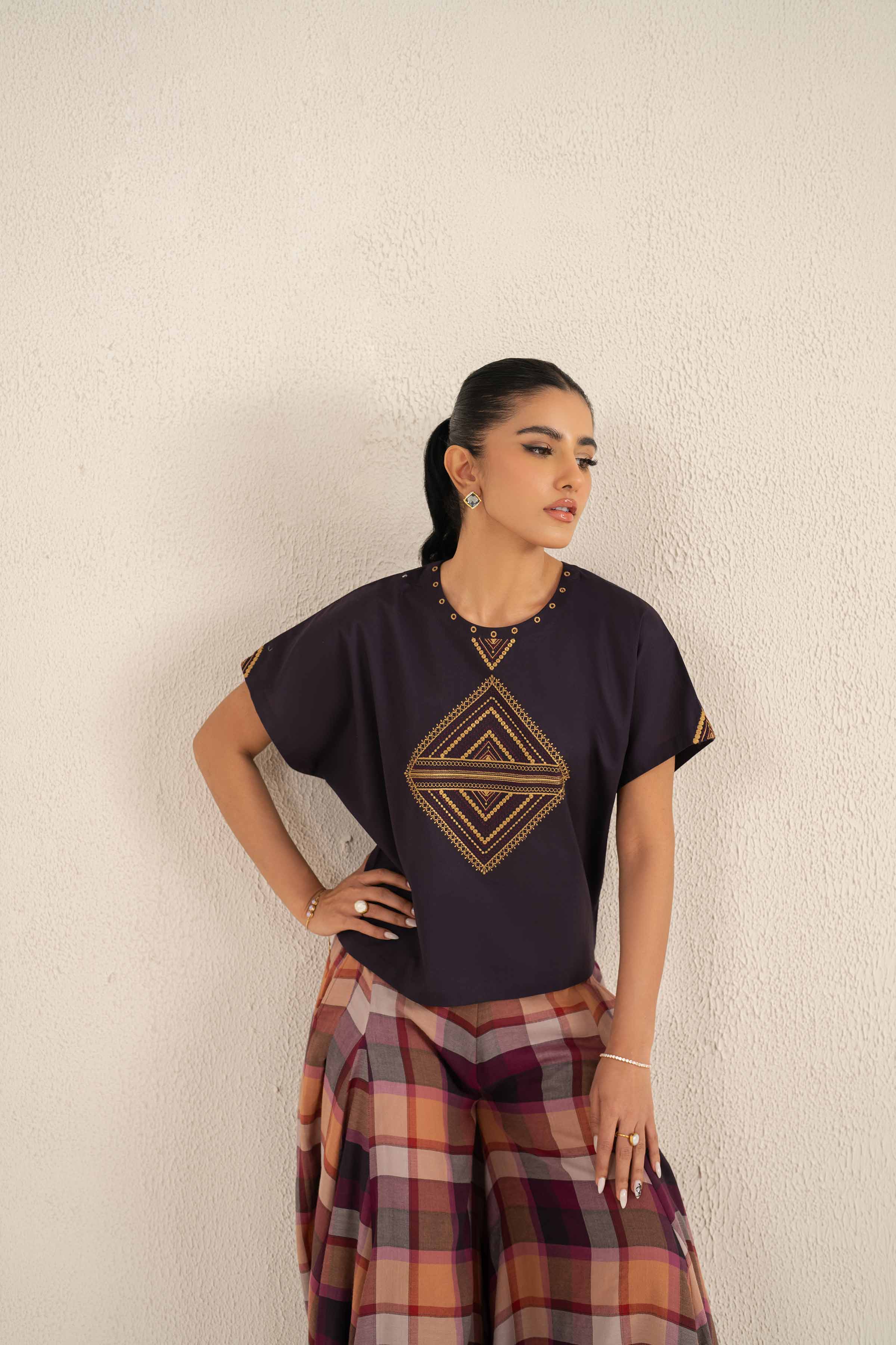 NishatUK - Plum Embroidered Cambric 2-piece ready to wear Luxury Dress