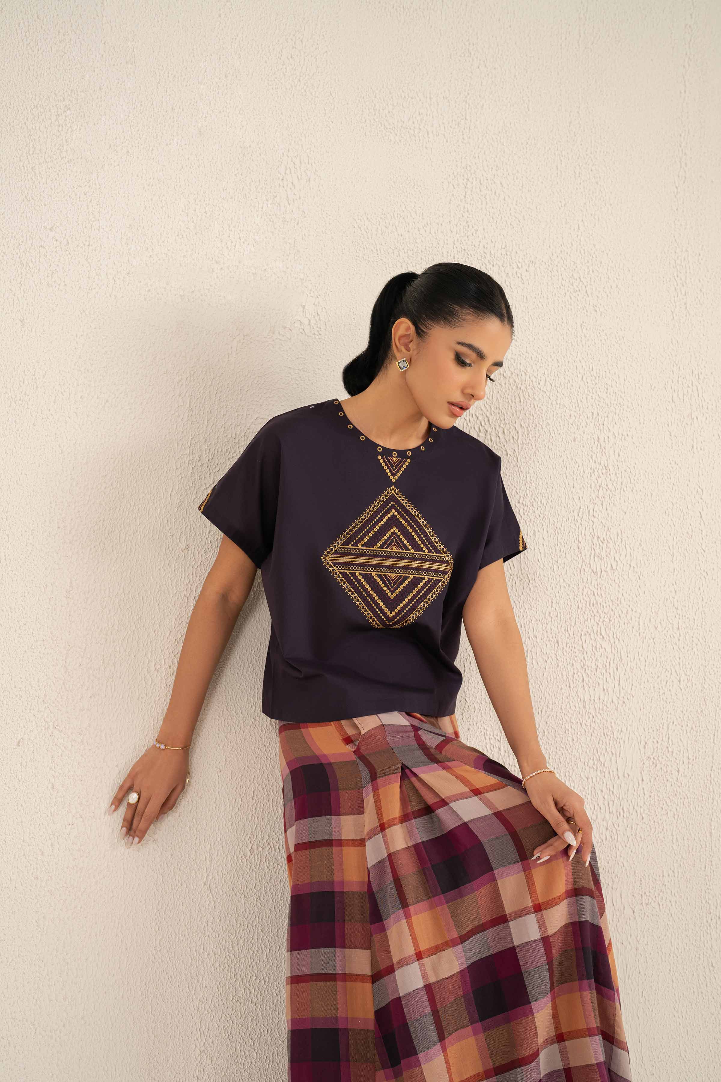 NishatUK - Plum Embroidered Cambric 2-piece ready to wear Luxury Dress