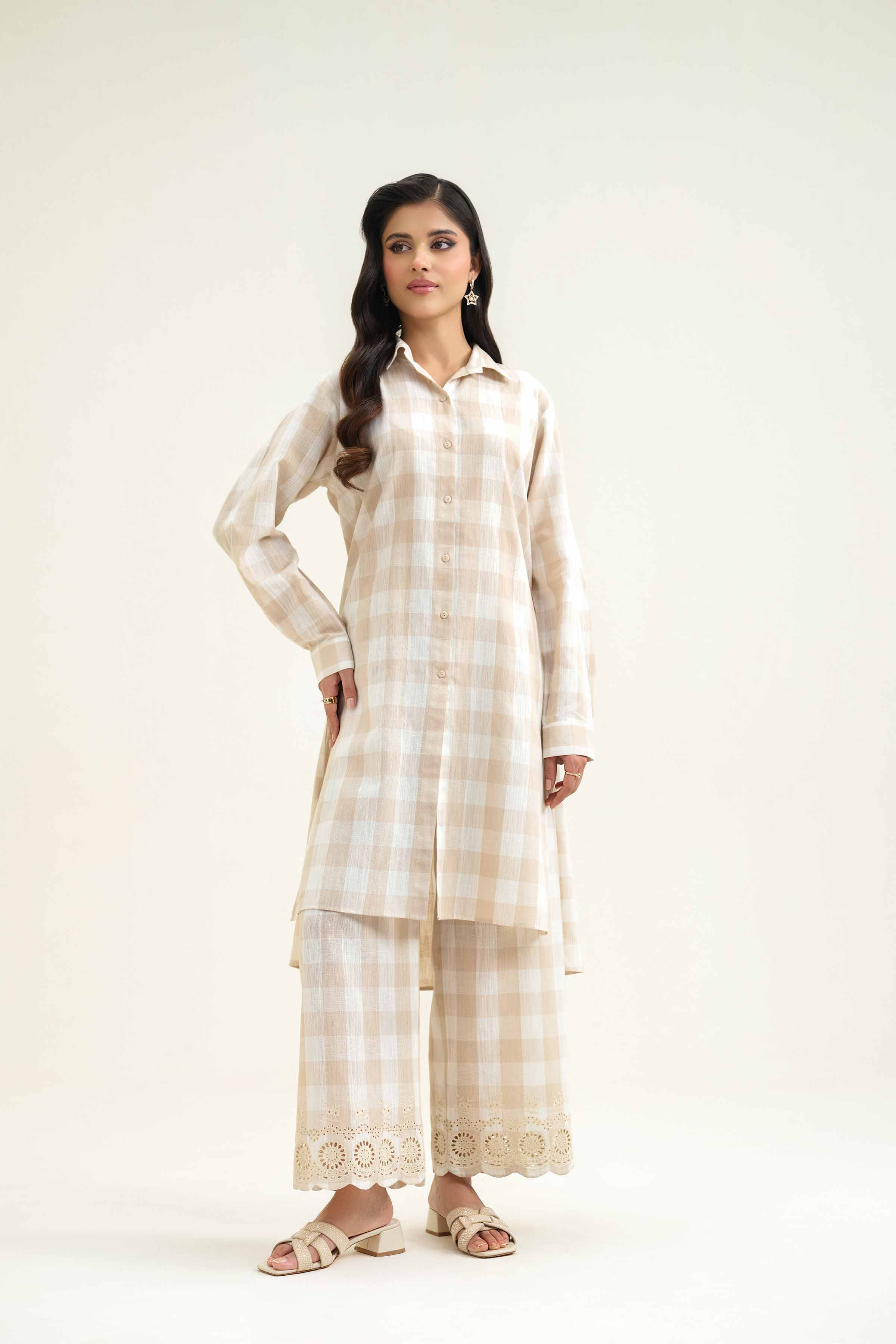 NishatUK - Brown Embroidered Yarn Dyed 2-piece ready to wear Luxury Dress