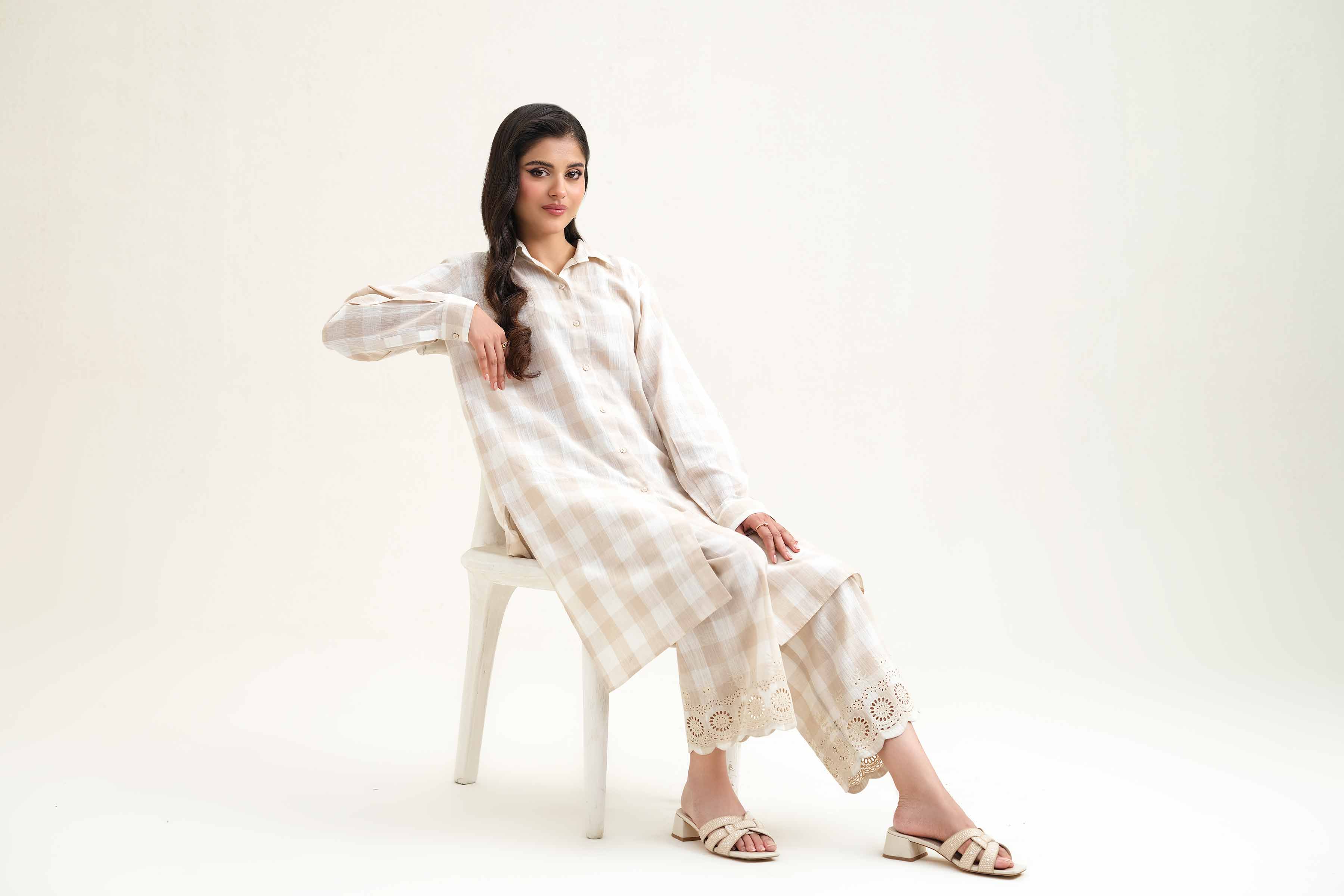 NishatUK - Brown Embroidered Yarn Dyed 2-piece ready to wear Luxury Dress