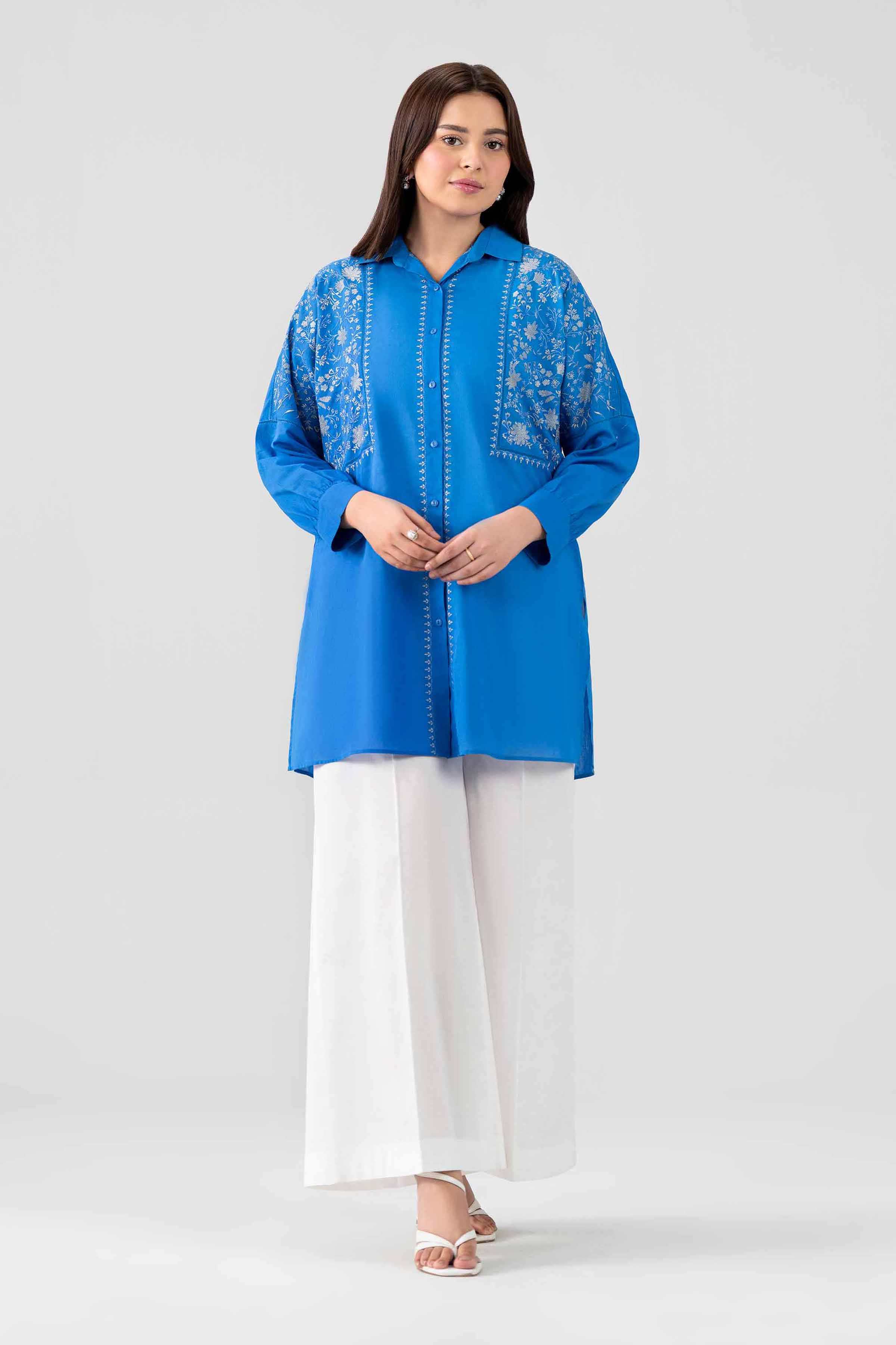 Nishat UK - Blue Embroidered Cotton 1 Piece ready to wear luxury Shirt