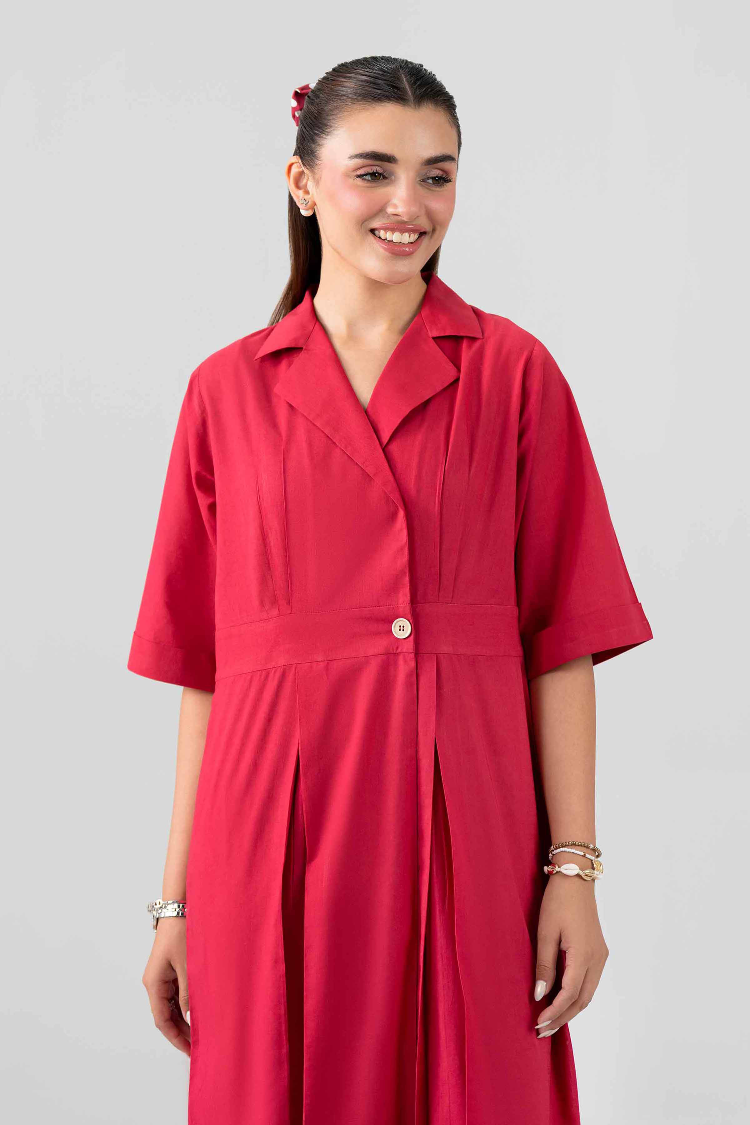 Nishat UK - Red Solids Cambric 1 Piece ready to wear luxury Dress