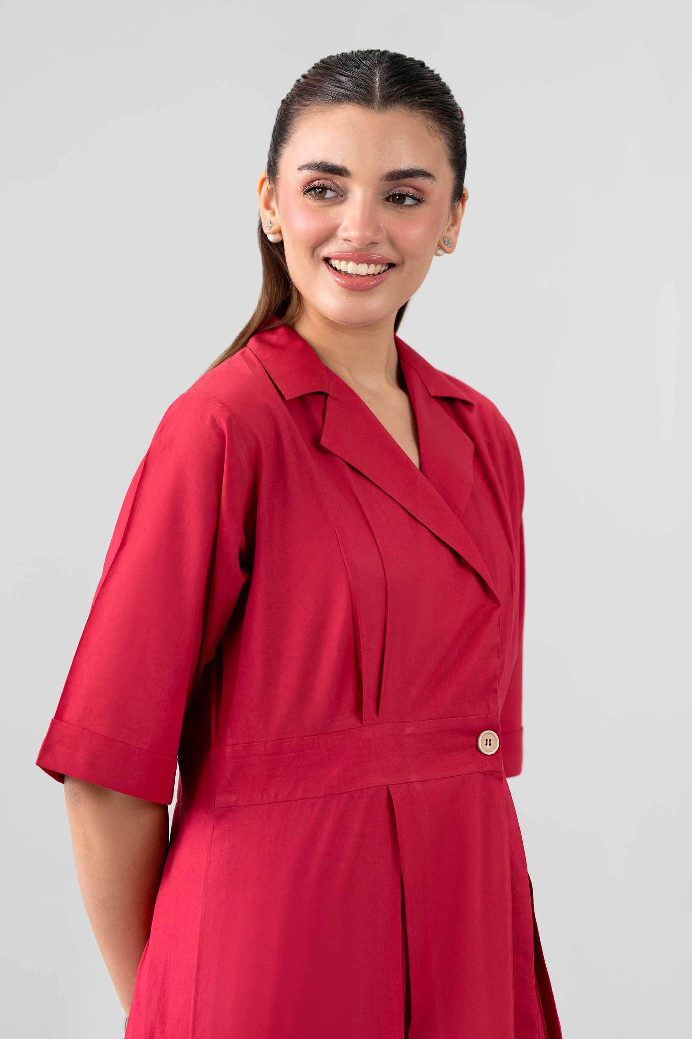Nishat UK - Red Solids Cambric 1 Piece ready to wear luxury Dress