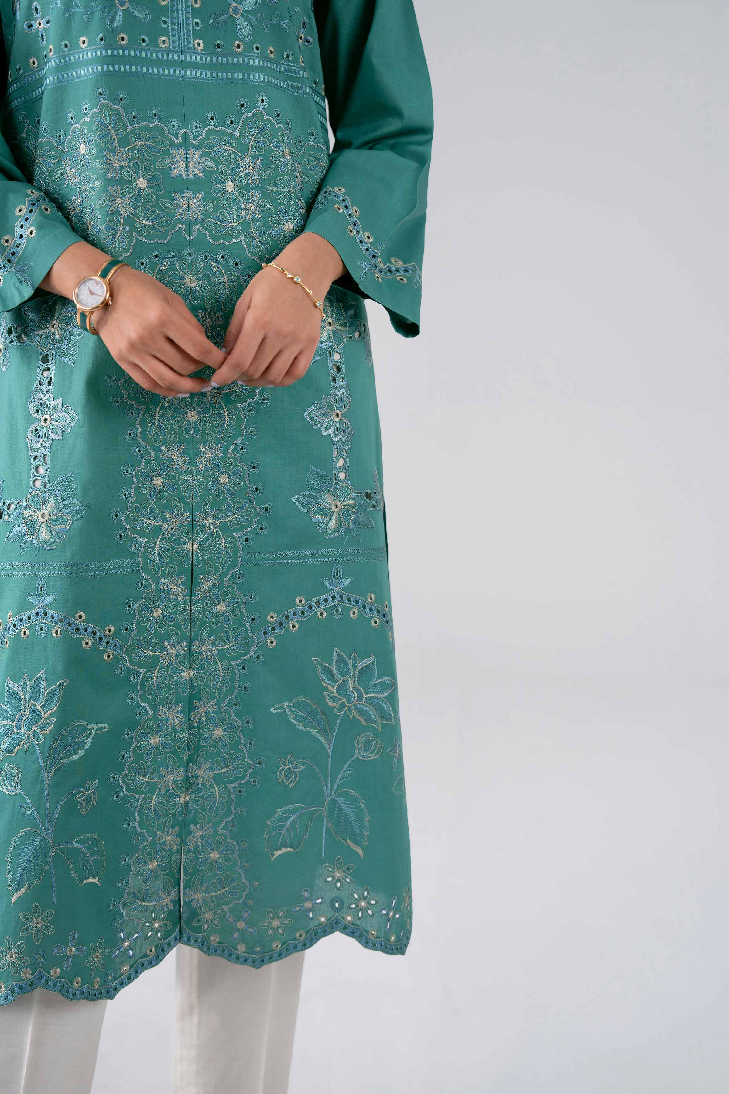 Nishat UK - Green Embroidered Cambric 1 Piece ready to wear luxury Shirt