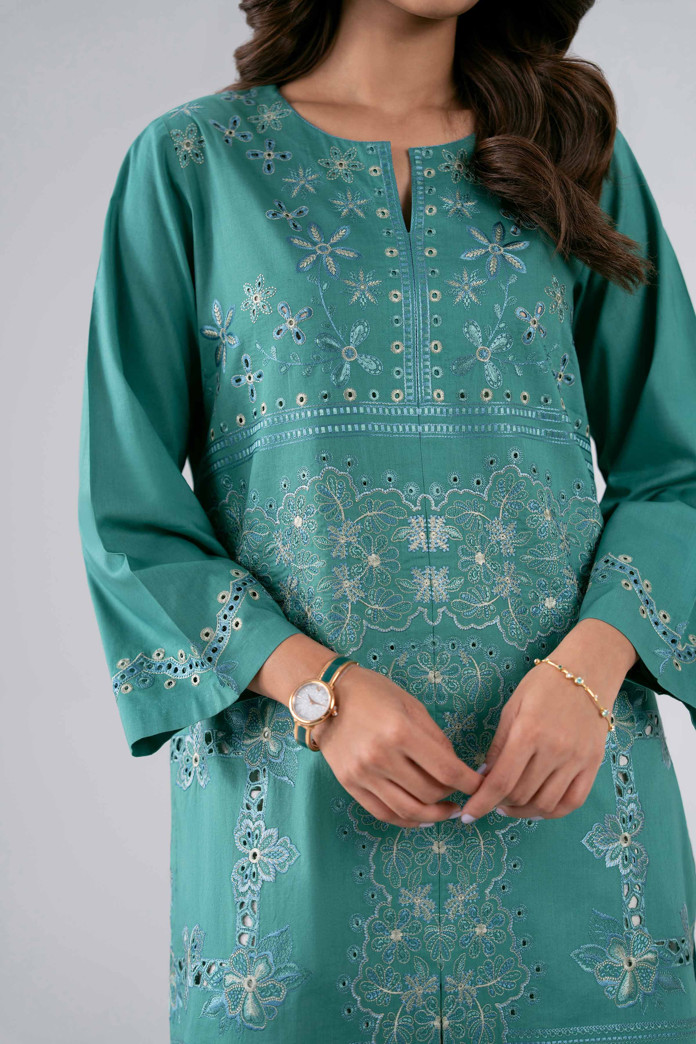 Nishat UK - Green Embroidered Cambric 1 Piece ready to wear luxury Shirt