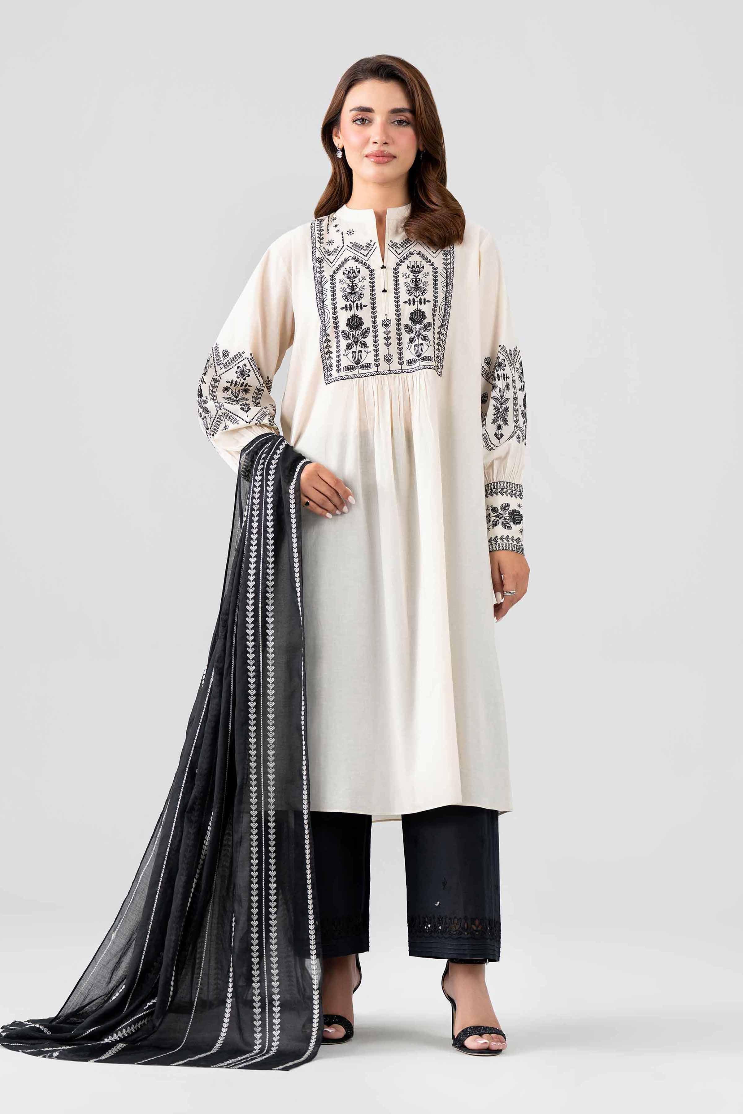 Nishat UK - Off White Embroidered Cambric 2 Pieces ready to wear luxury Dress