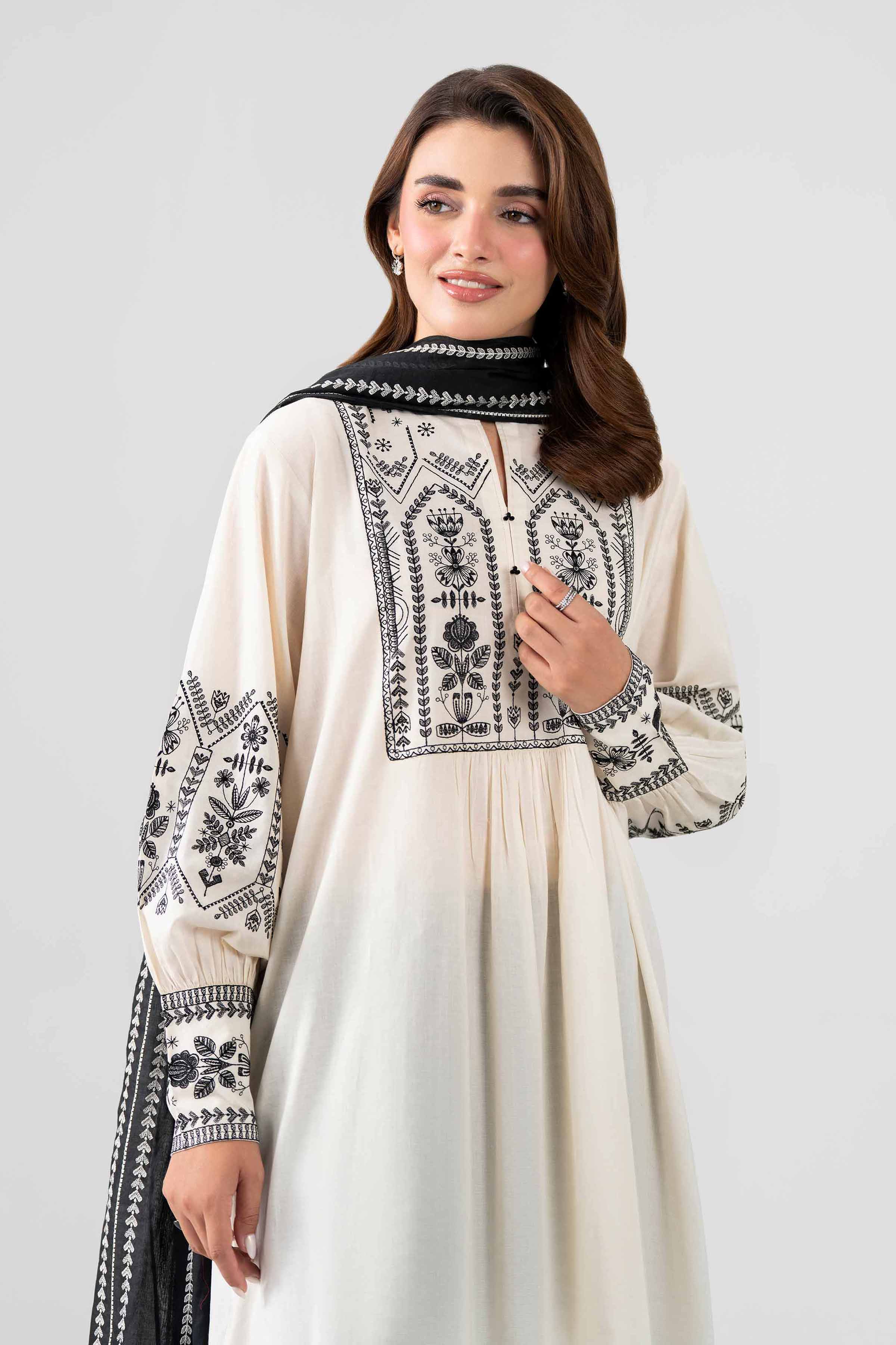 Nishat UK - Off White Embroidered Cambric 2 Pieces ready to wear luxury Dress