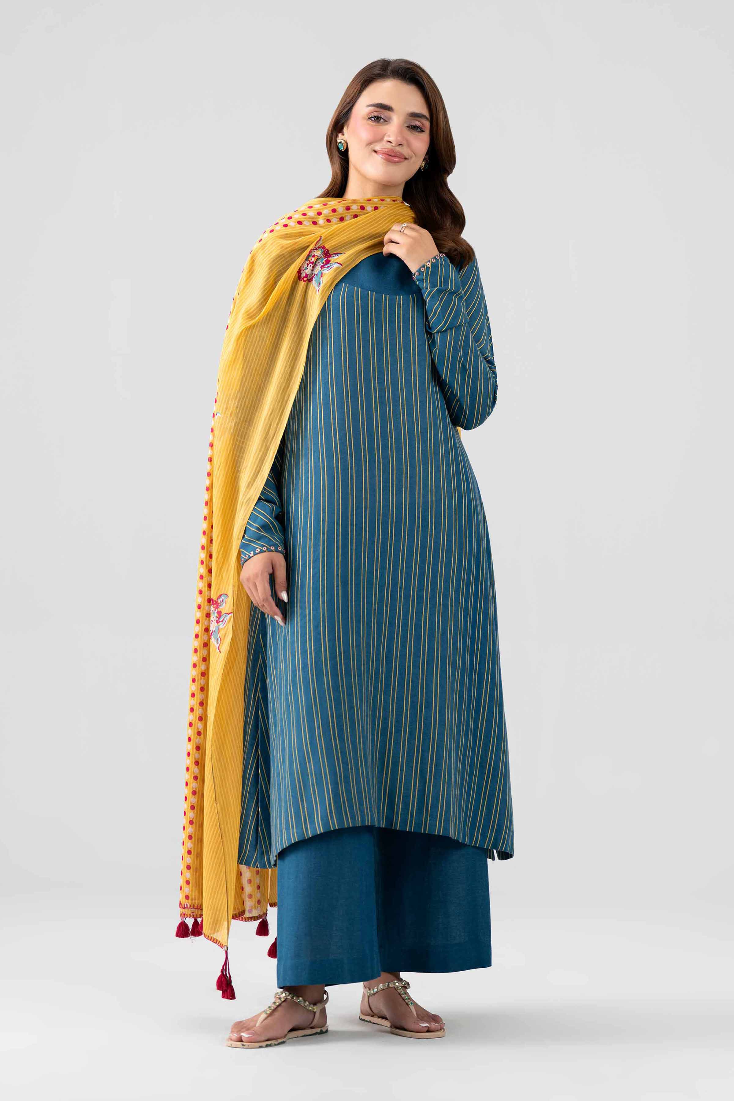 Nishat UK - Blue Embroidered Cotton 3 Pieces ready to wear Suit