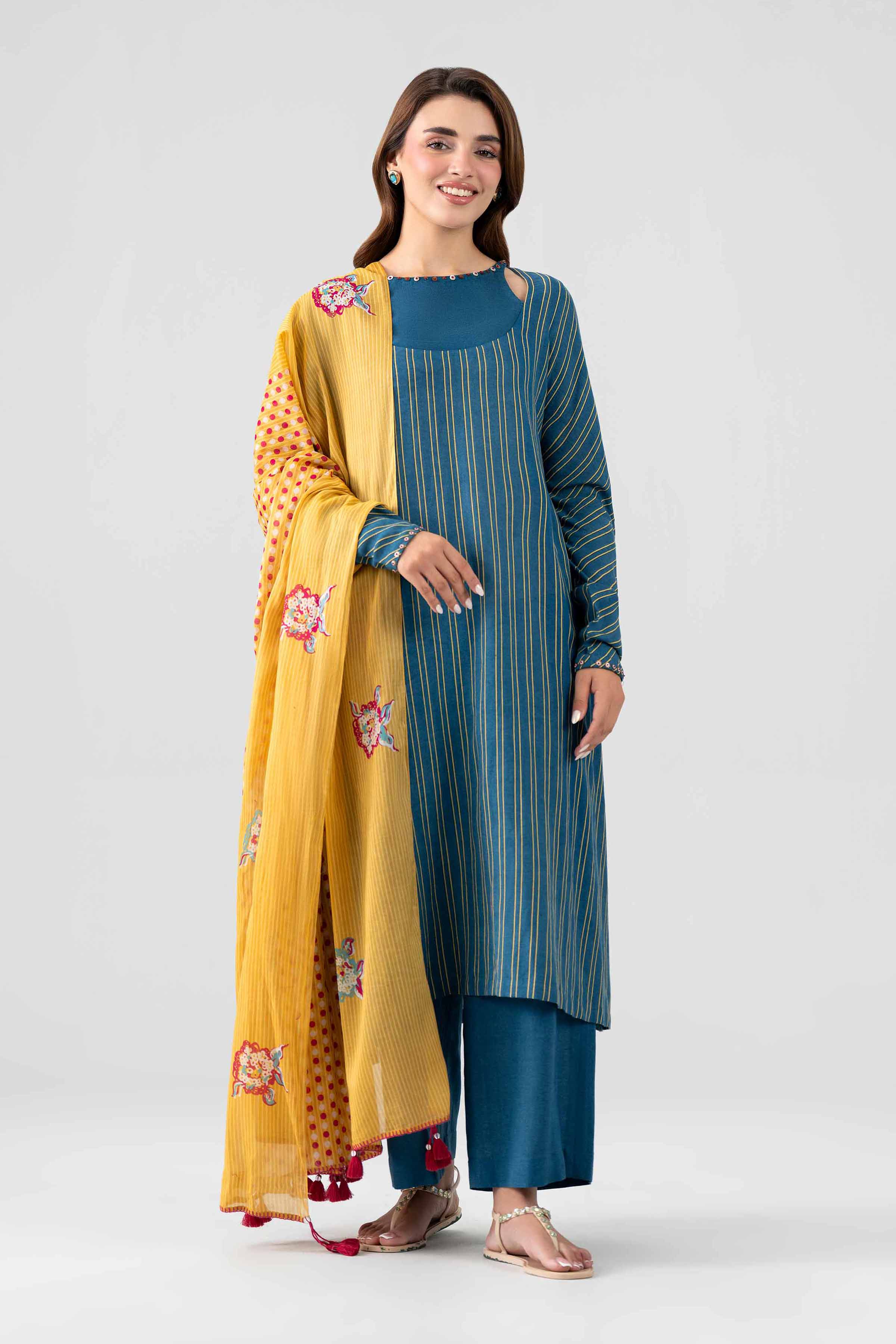 Nishat UK - Blue Embroidered Cotton 3 Pieces ready to wear Suit