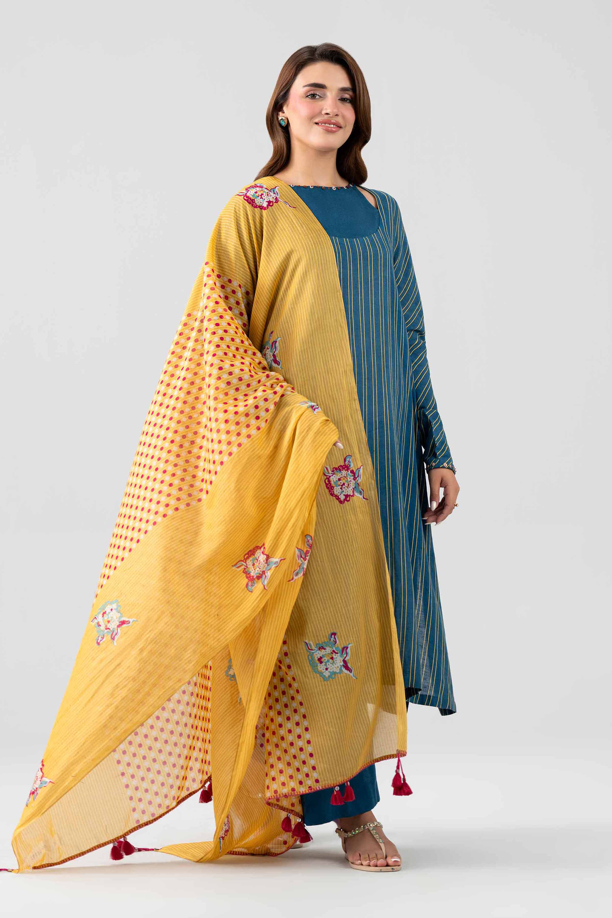 Nishat UK - Blue Embroidered Cotton 3 Pieces ready to wear Suit