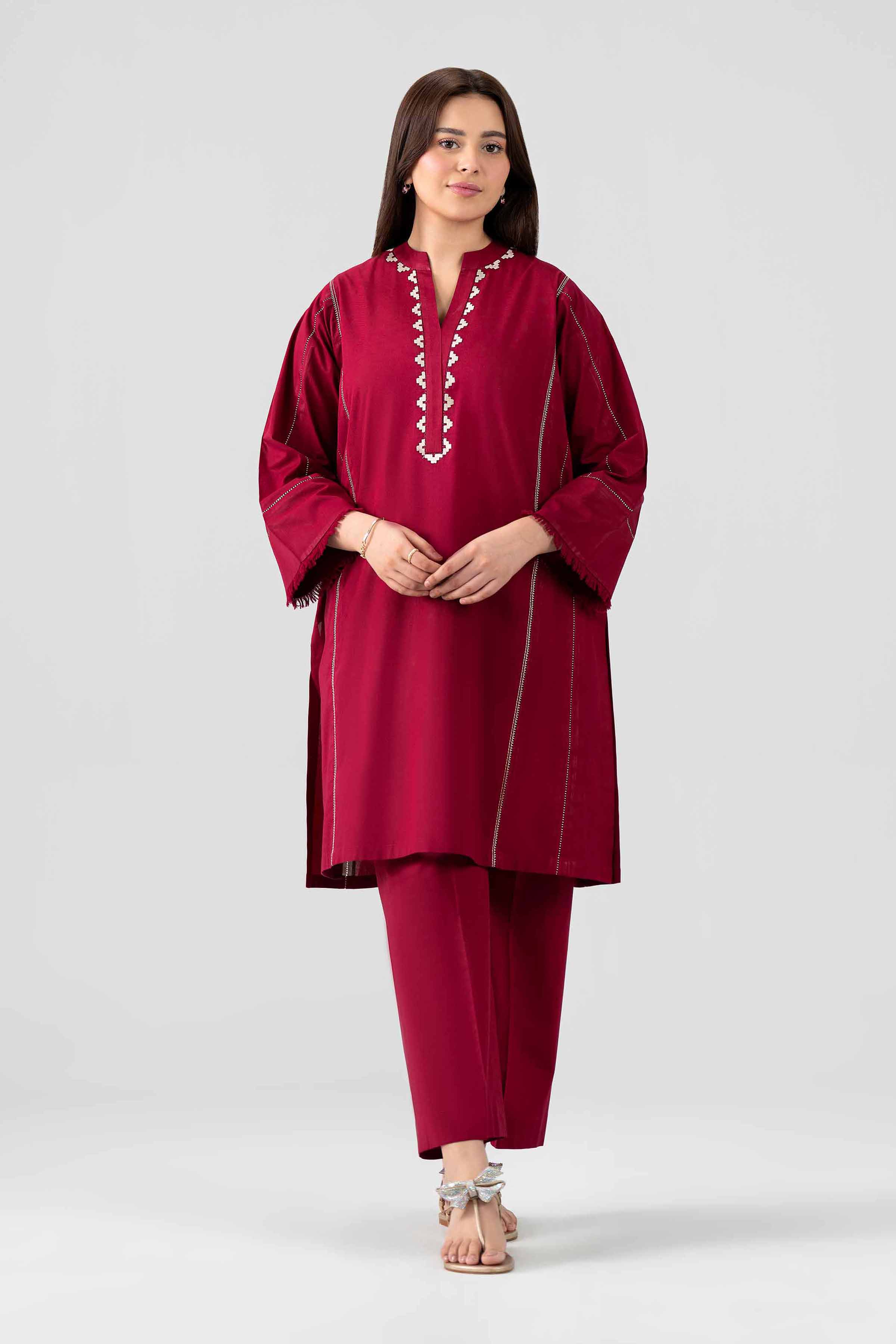 Nishat UK - Red Embroidered Lawn 2 Pieces ready to wear luxury Dress