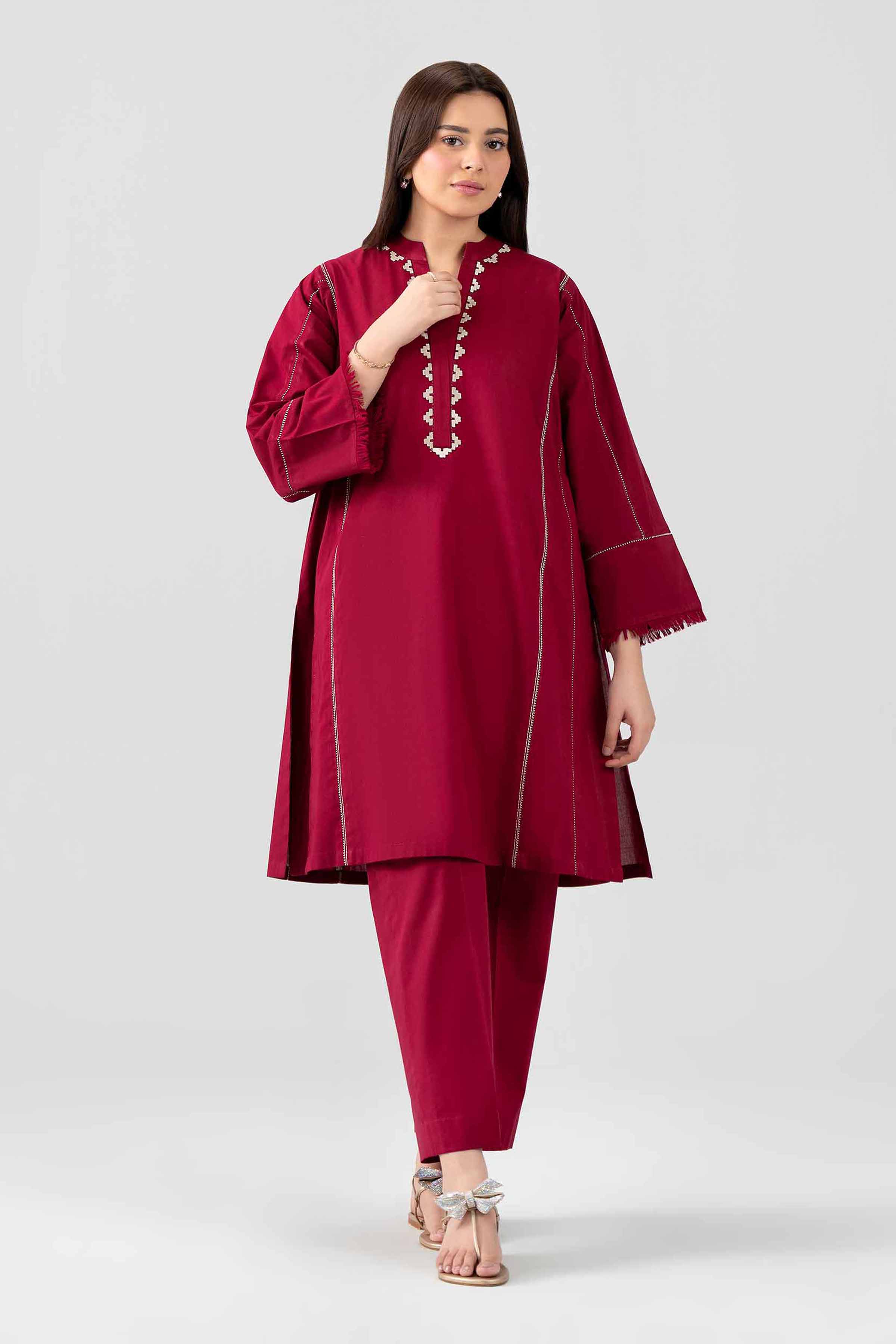Nishat UK - Red Embroidered Lawn 2 Pieces ready to wear luxury Dress