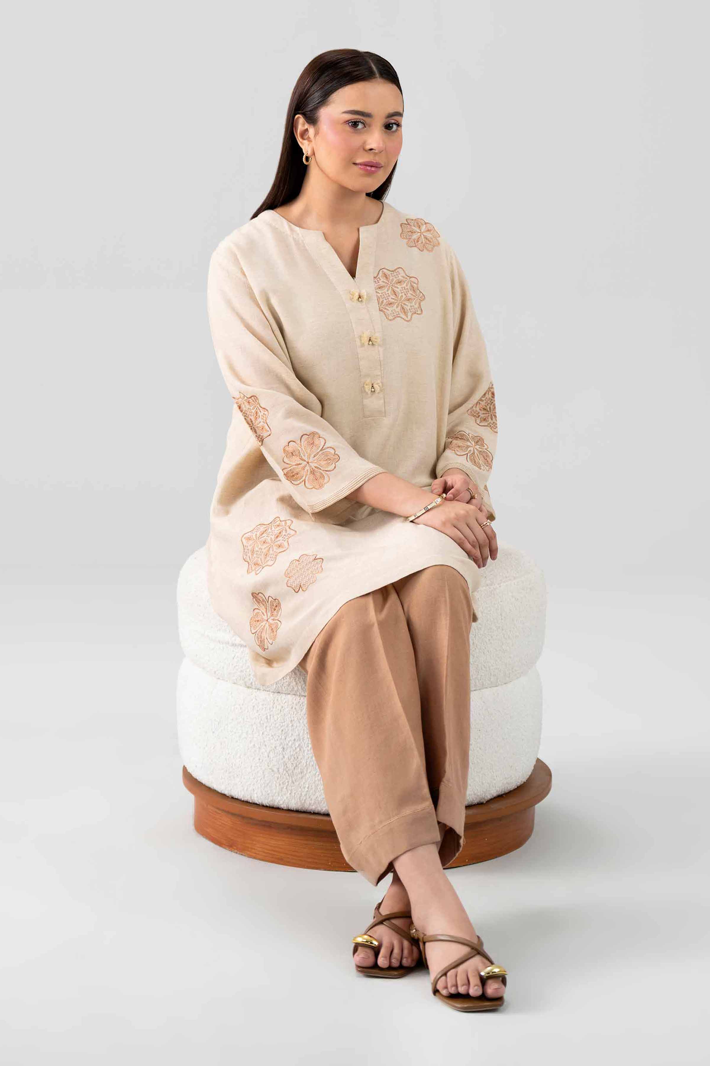 Nishat UK - Beige Embroidered Cotton 2 Pieces ready to wear luxury Dress