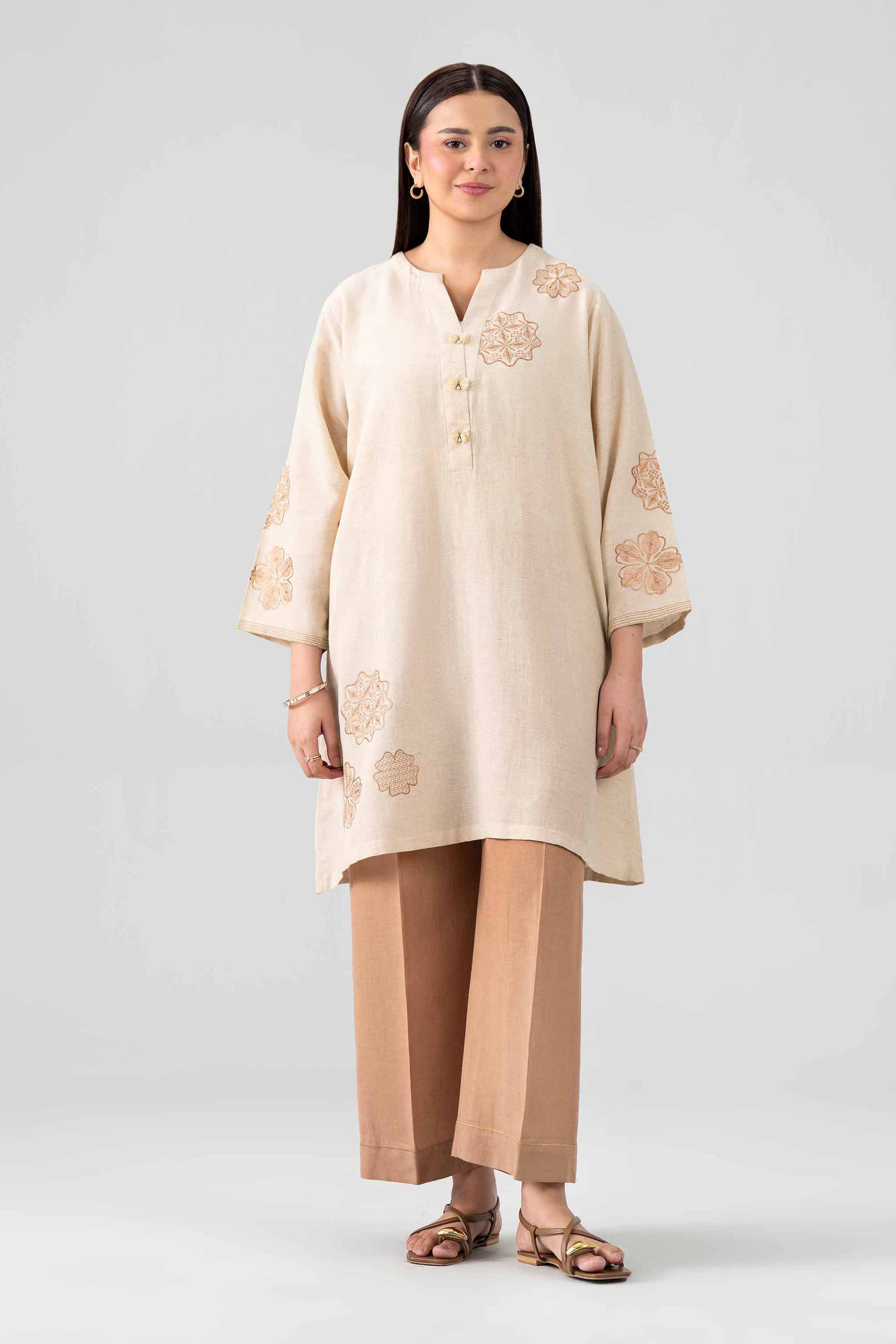 Nishat UK - Beige Embroidered Cotton 2 Pieces ready to wear luxury Dress