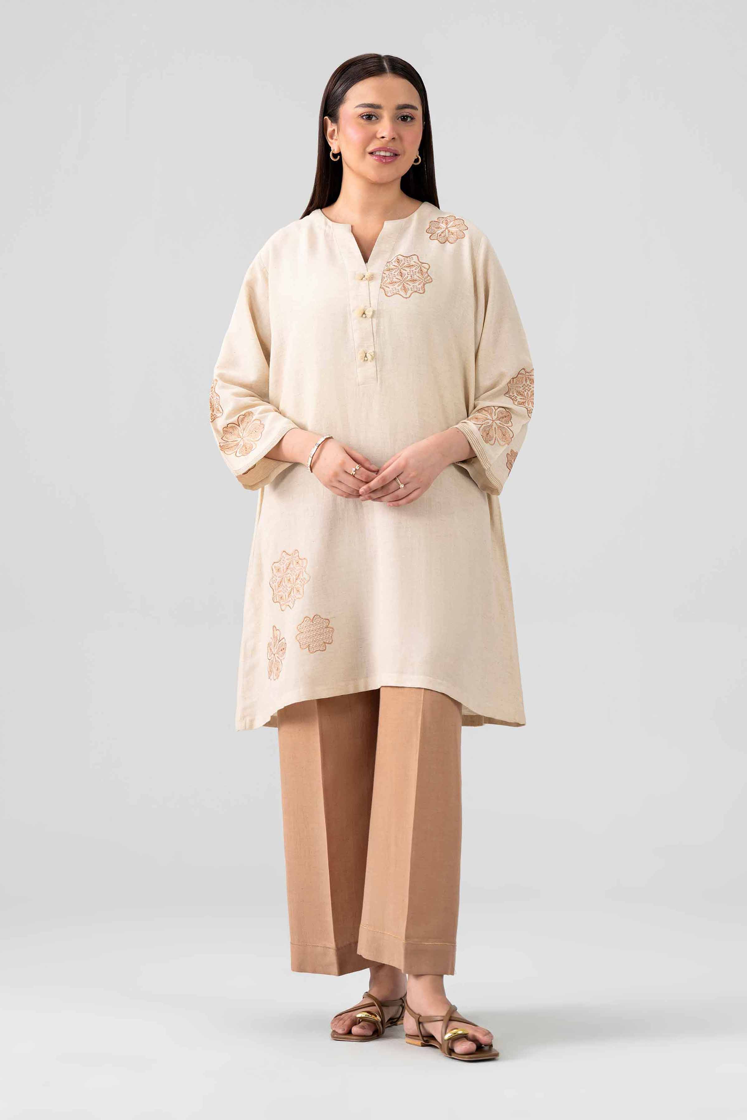 Nishat UK - Beige Embroidered Cotton 2 Pieces ready to wear luxury Dress
