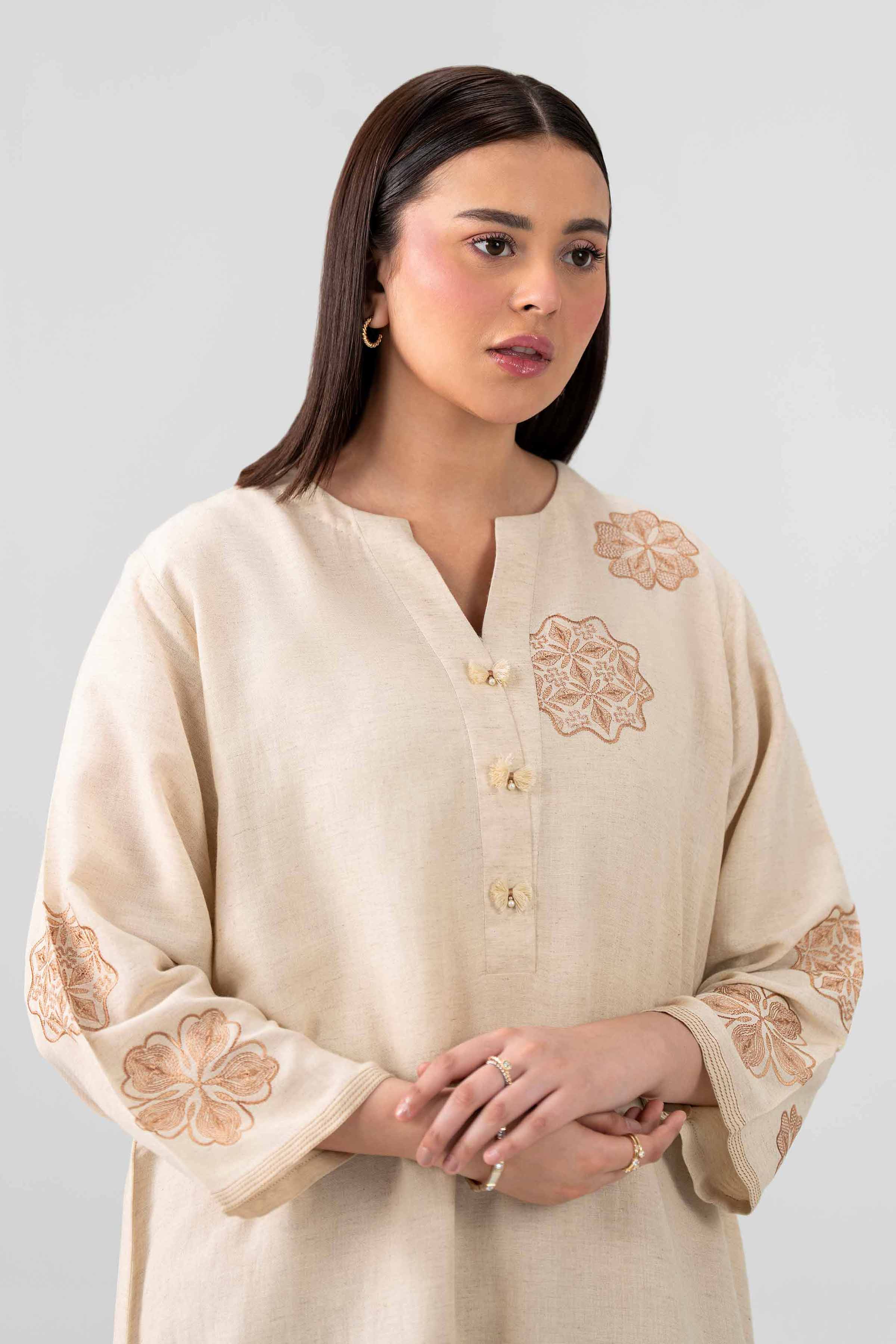 Nishat UK - Beige Embroidered Cotton 2 Pieces ready to wear luxury Dress