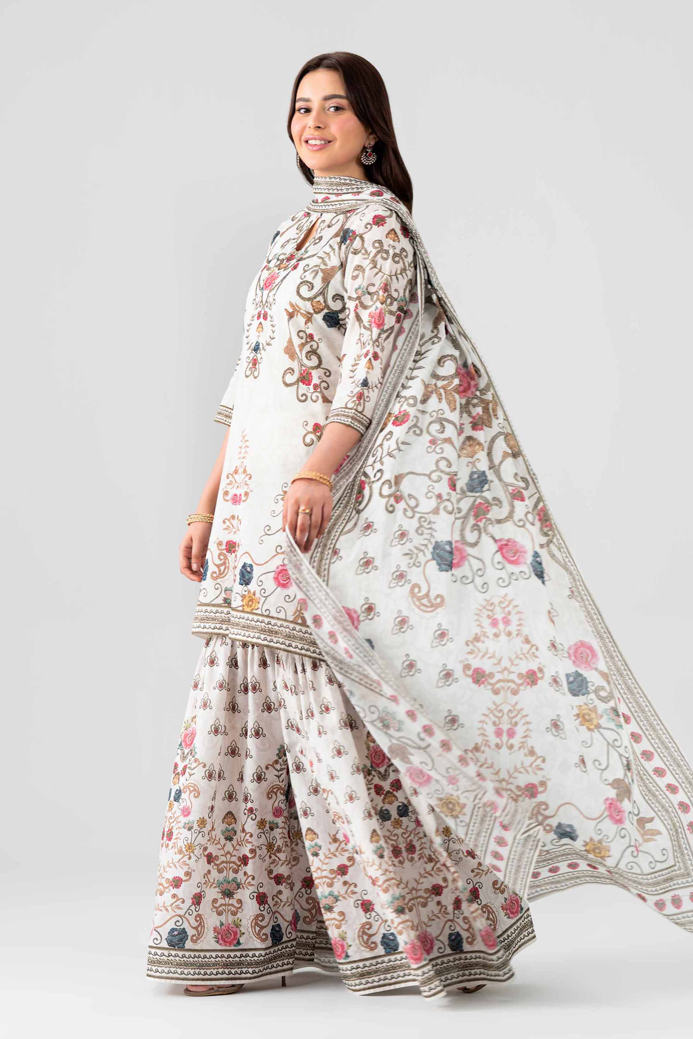 Nishat UK - Grey Embroidered Lawn 3 Pieces ready to wear luxury Suit