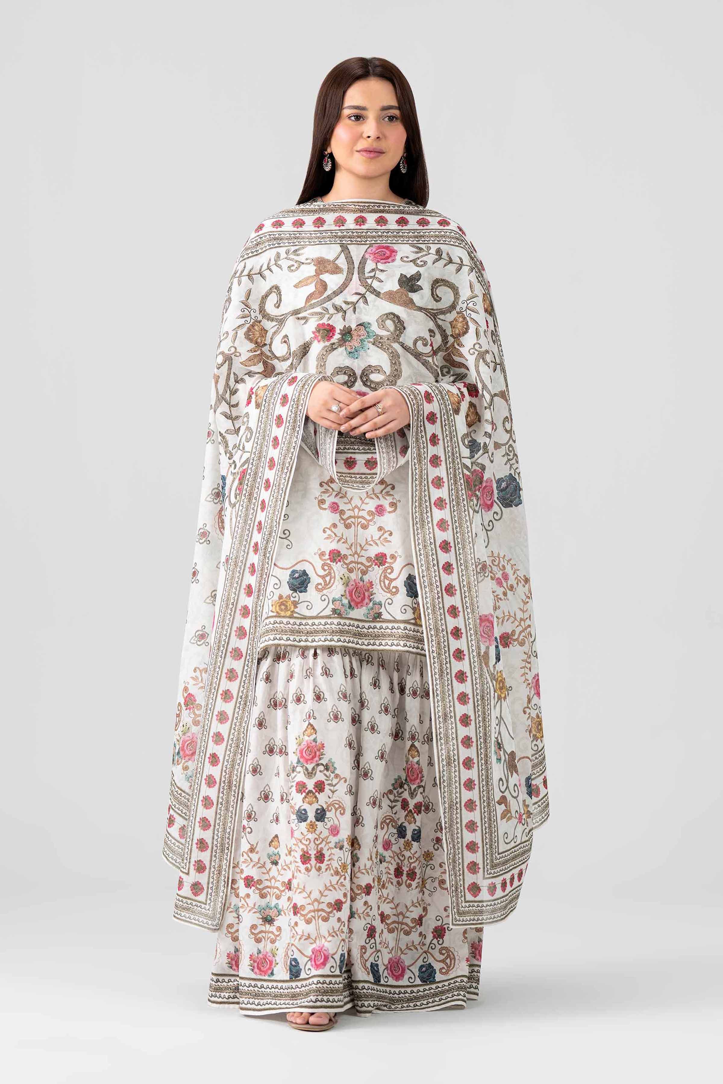 Nishat UK - Grey Embroidered Lawn 3 Pieces ready to wear luxury Suit