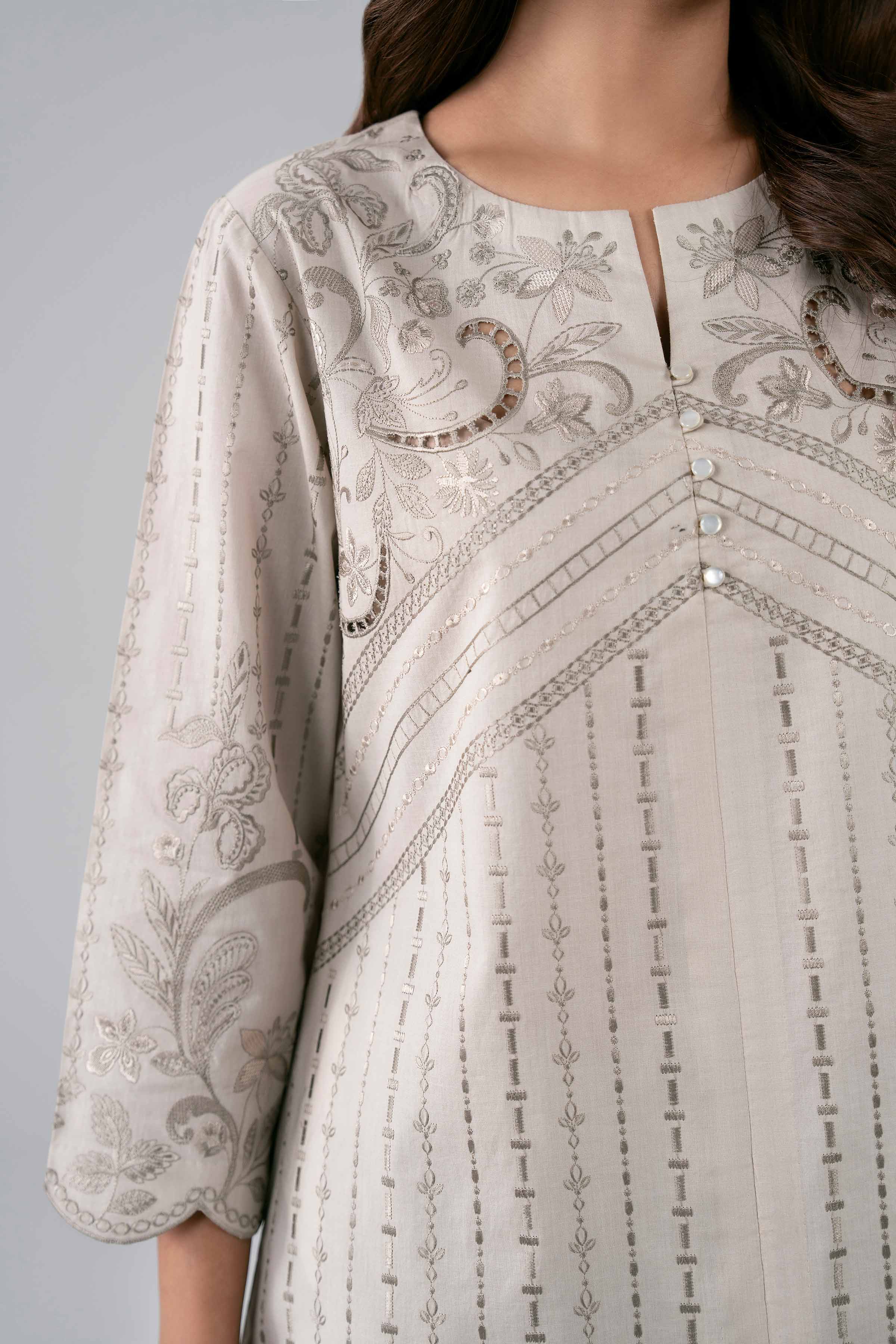 Nishat UK - Beige Embroidered cambric 3 Pieces ready to wear Suit