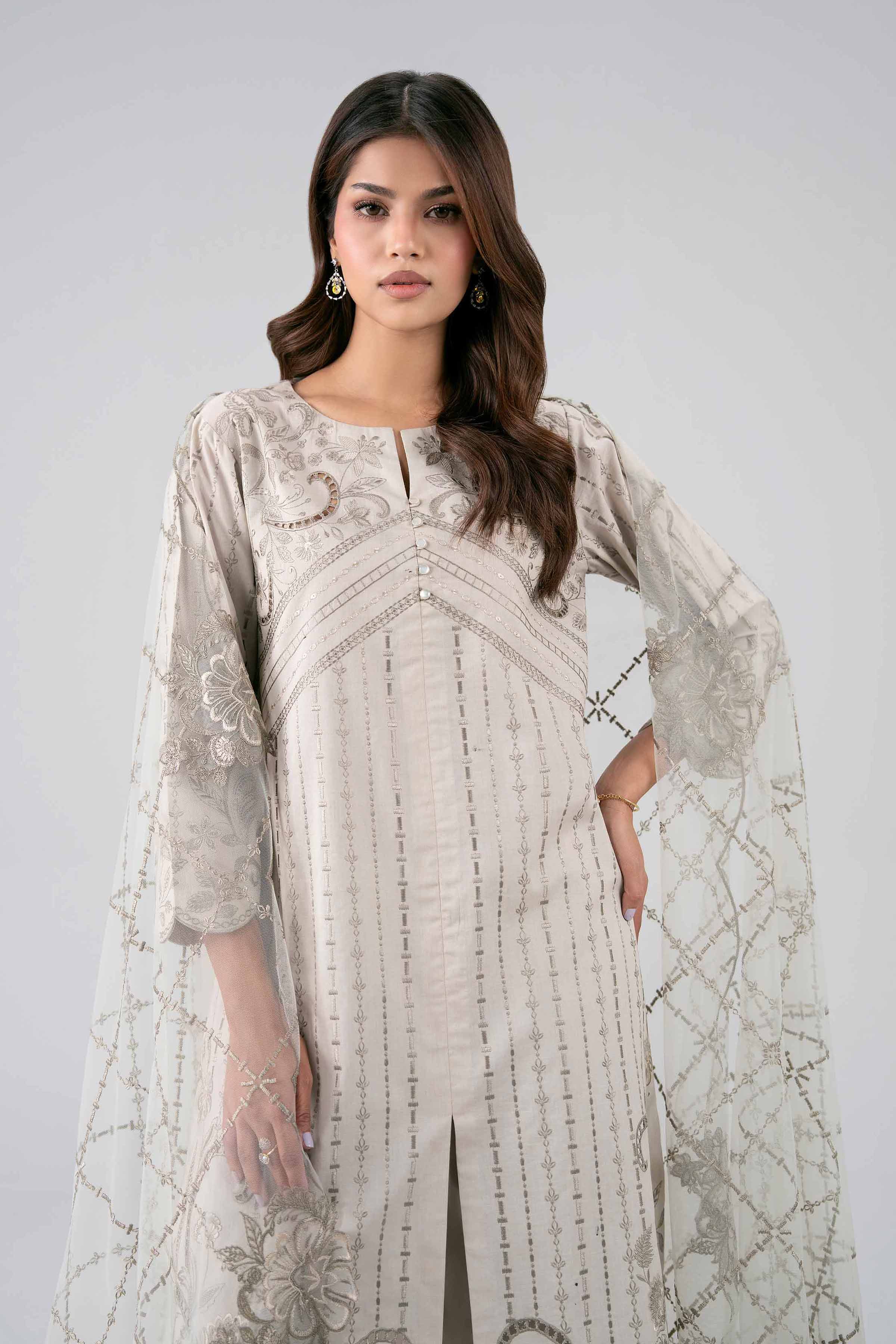 Nishat UK - Beige Embroidered cambric 3 Pieces ready to wear Suit