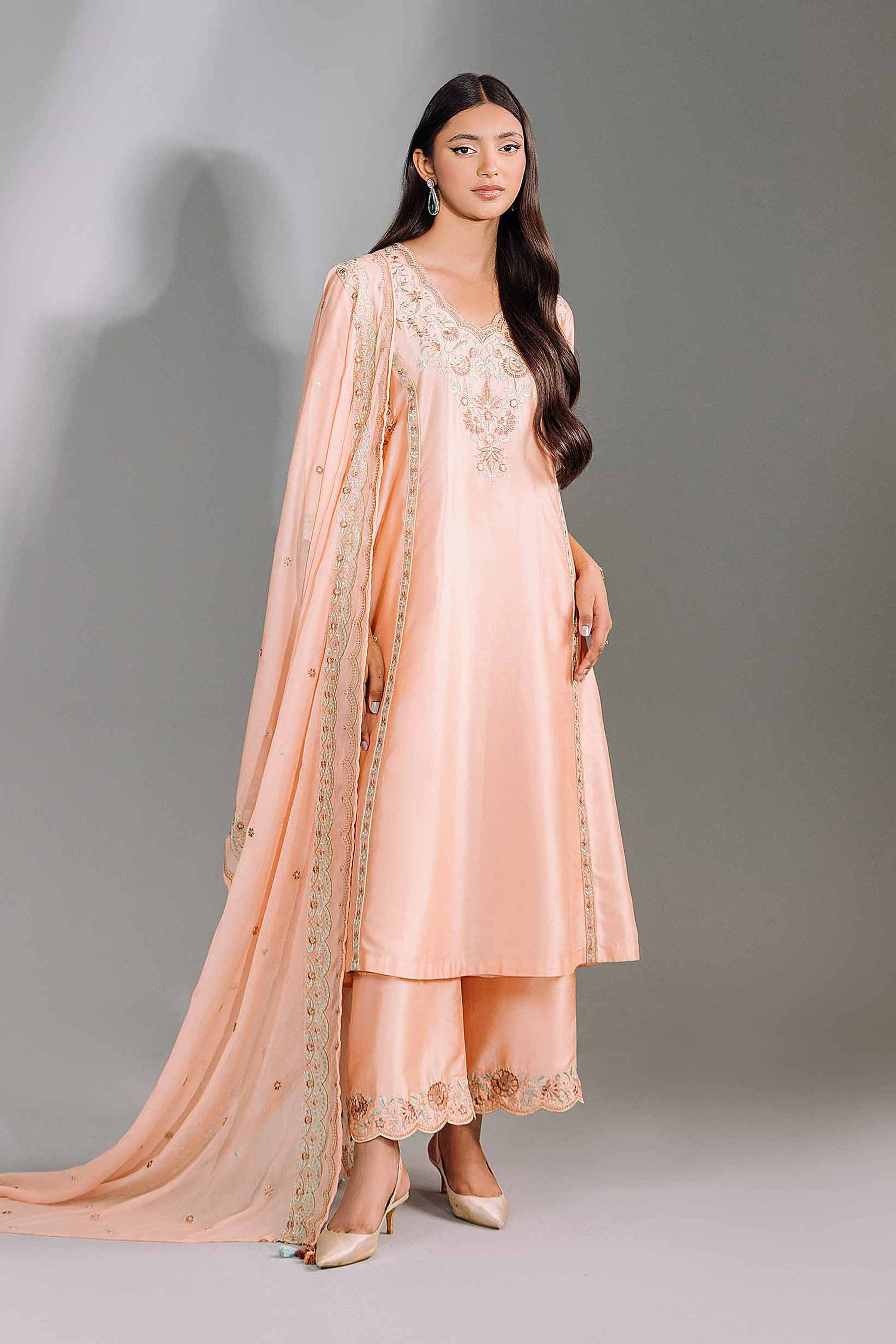 NishatUK - Brown Embroidered Silk 3-piece ready to wear Suit