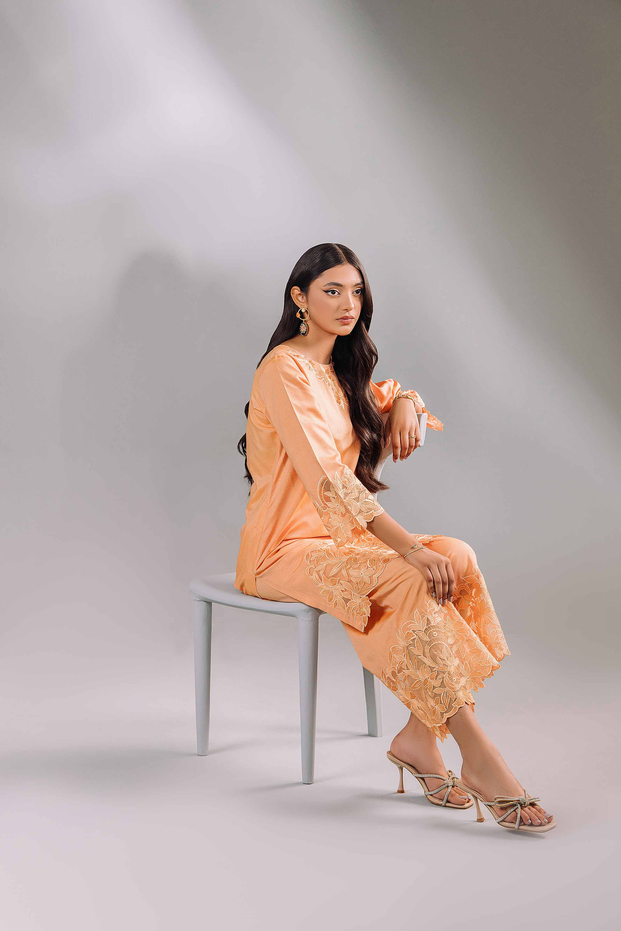 NishatUK - Peach Embroidered Silk 2-piece ready to wear Luxury Dress