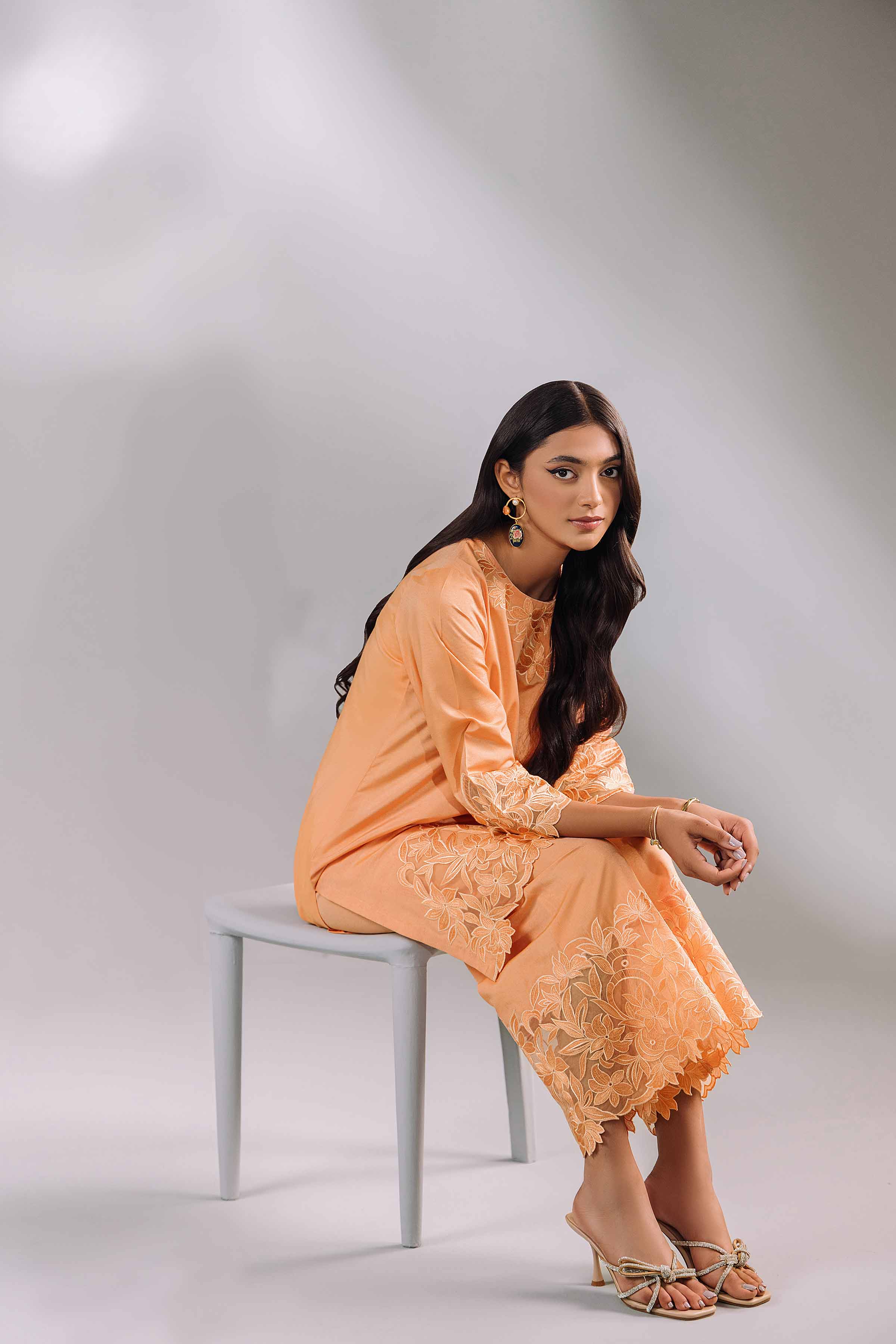NishatUK - Peach Embroidered Silk 2-piece ready to wear Luxury Dress