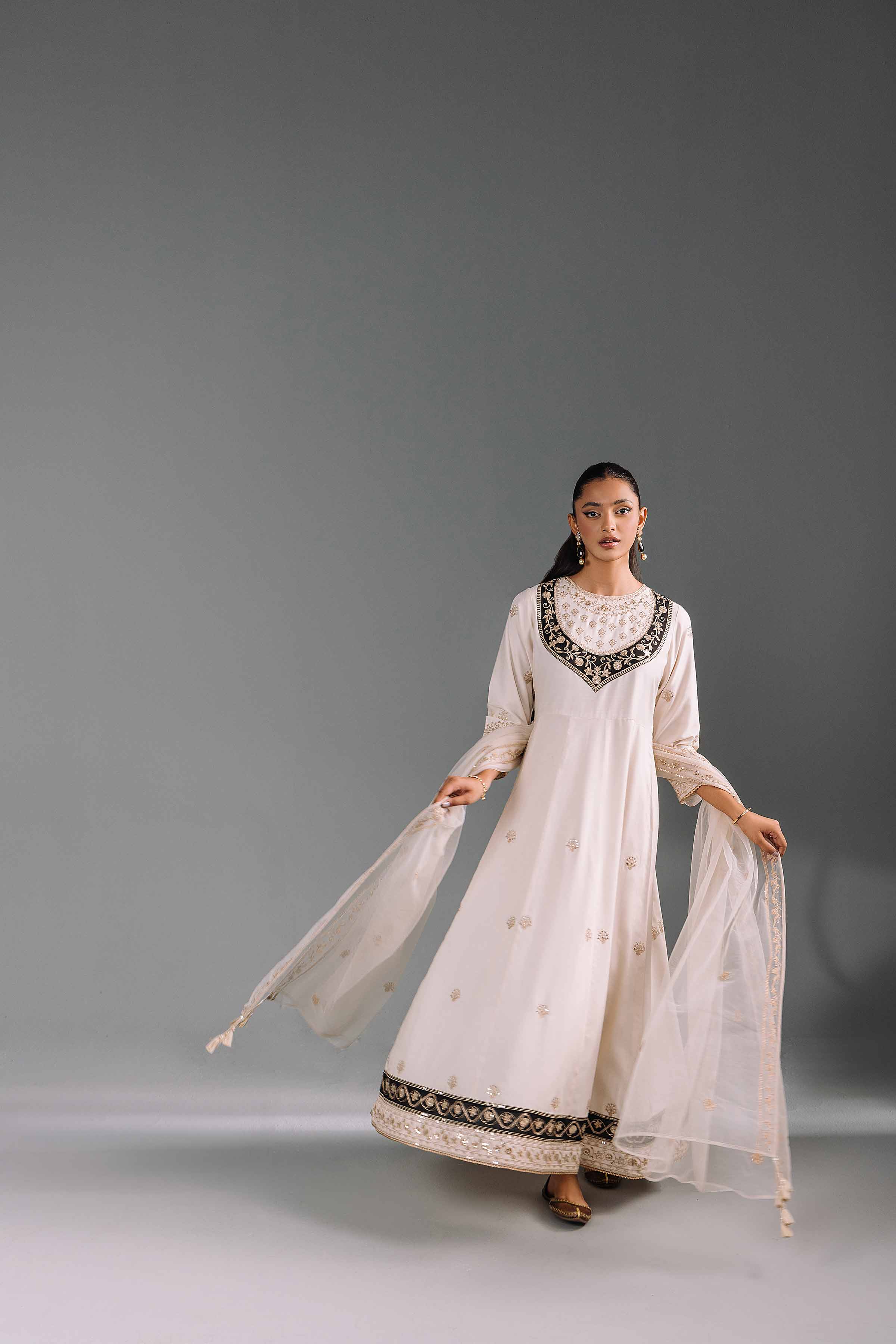 NishatUK - Off White Embroidered Silk 2-piece ready to wear Luxury Dress