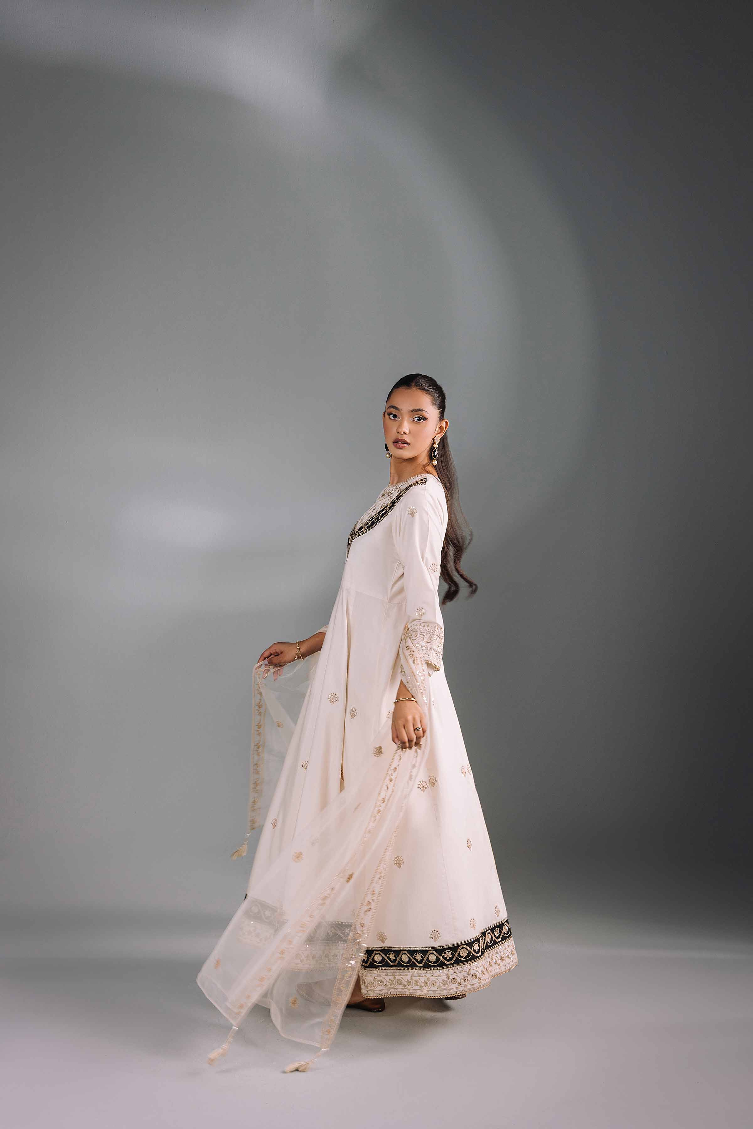 NishatUK - Off White Embroidered Silk 2-piece ready to wear Luxury Dress