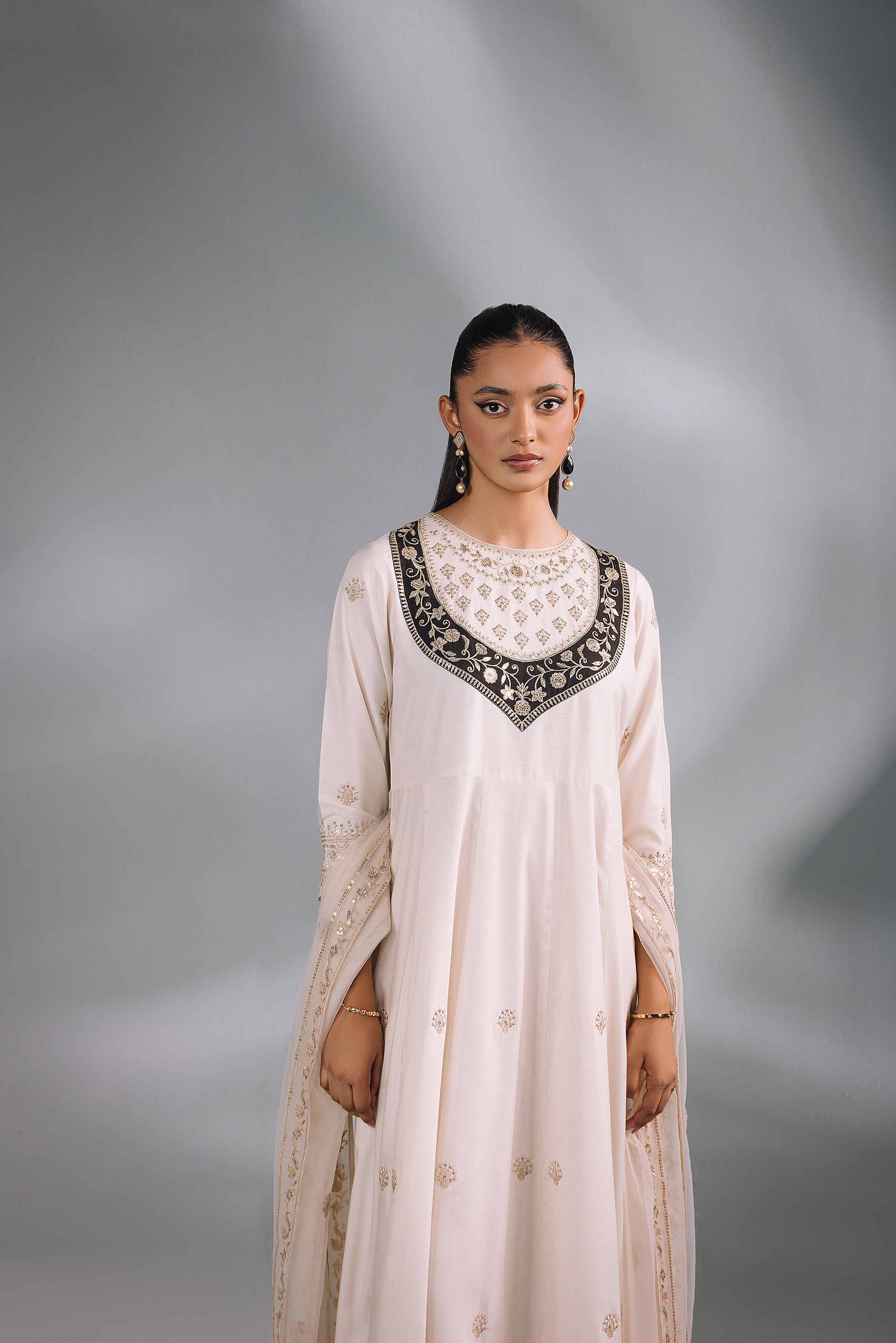 NishatUK - Off White Embroidered Silk 2-piece ready to wear Luxury Dress