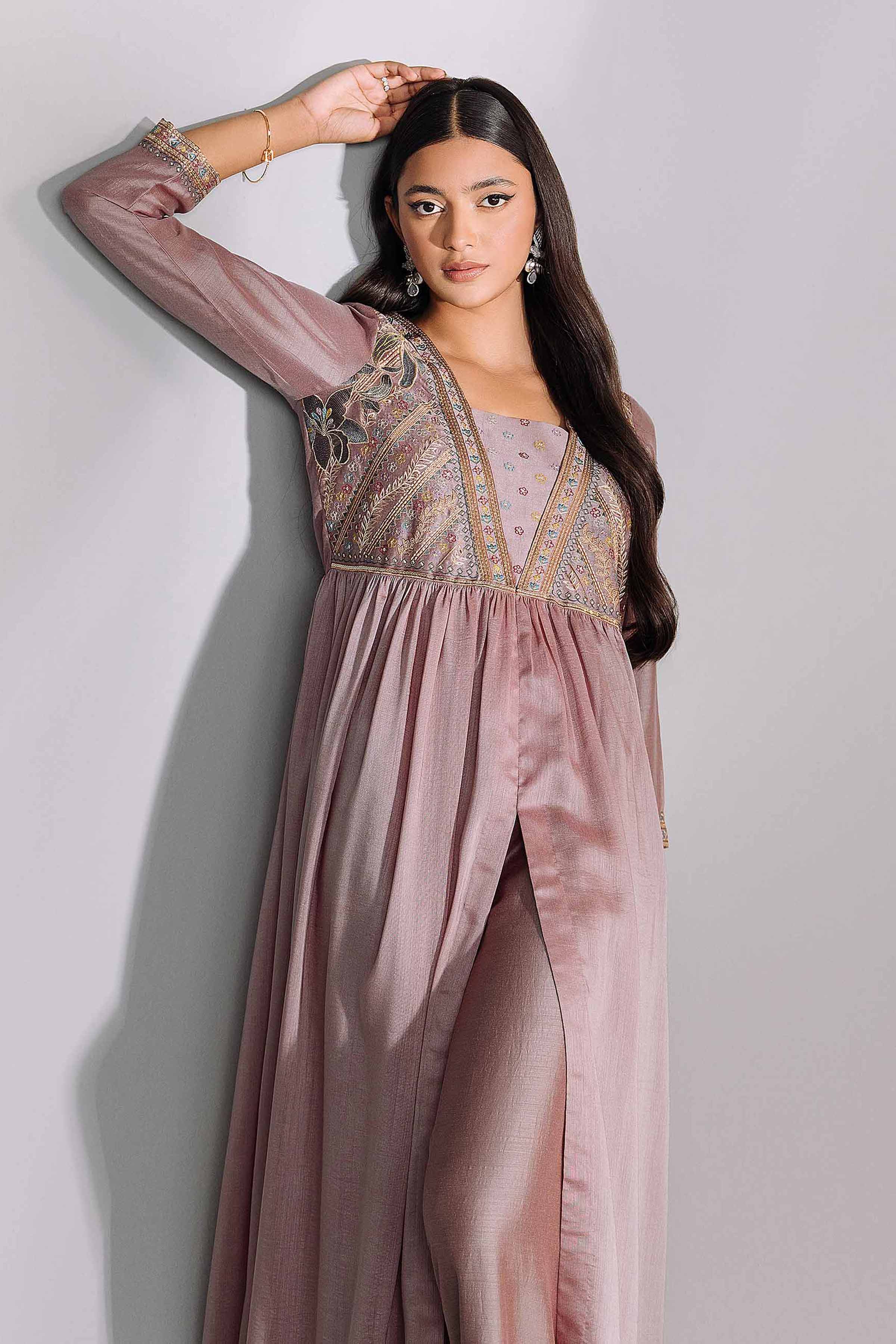 NishatUK - Grey Embroidered Silk 2-piece ready to wear Luxury Dress