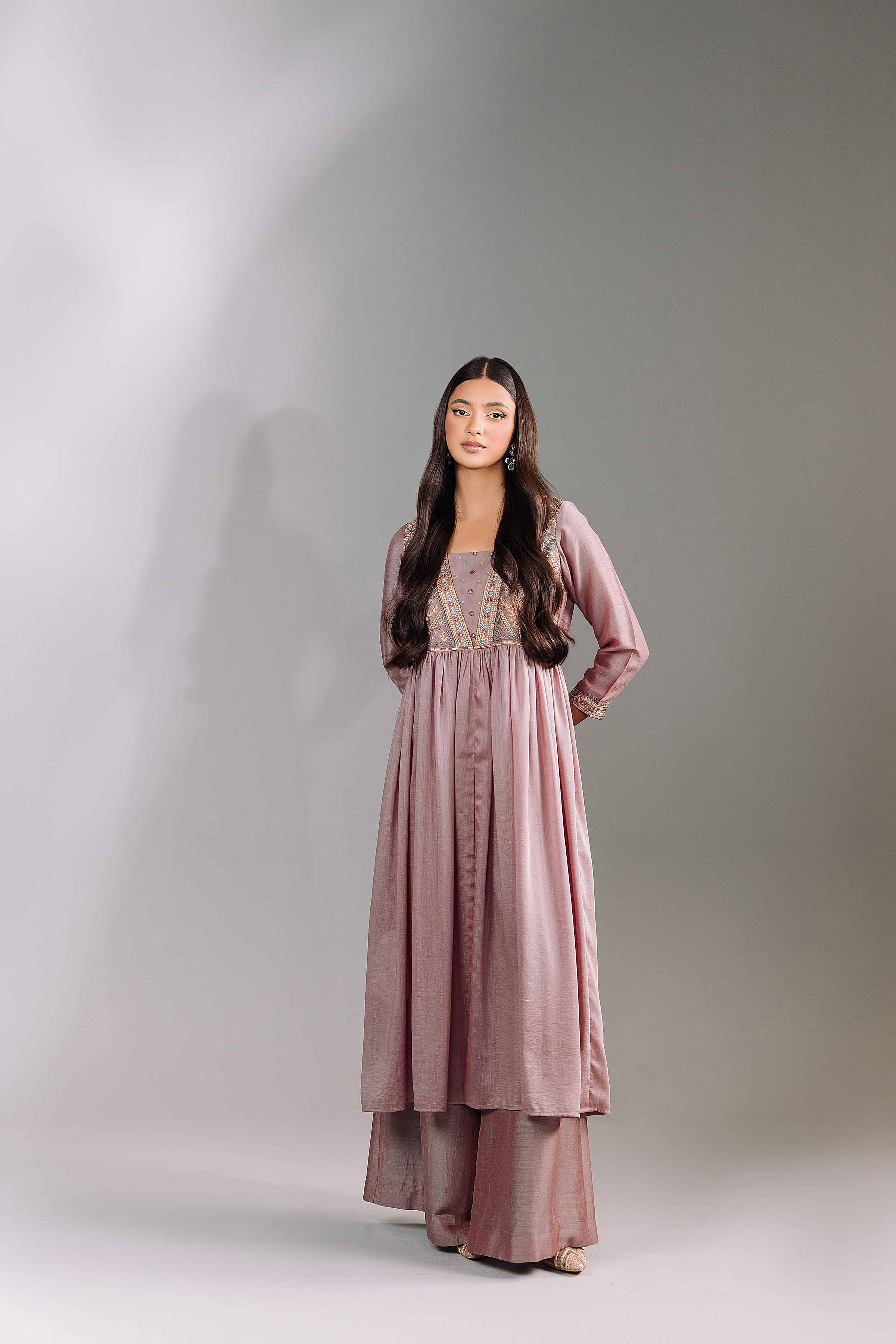 NishatUK - Grey Embroidered Silk 2-piece ready to wear Luxury Dress